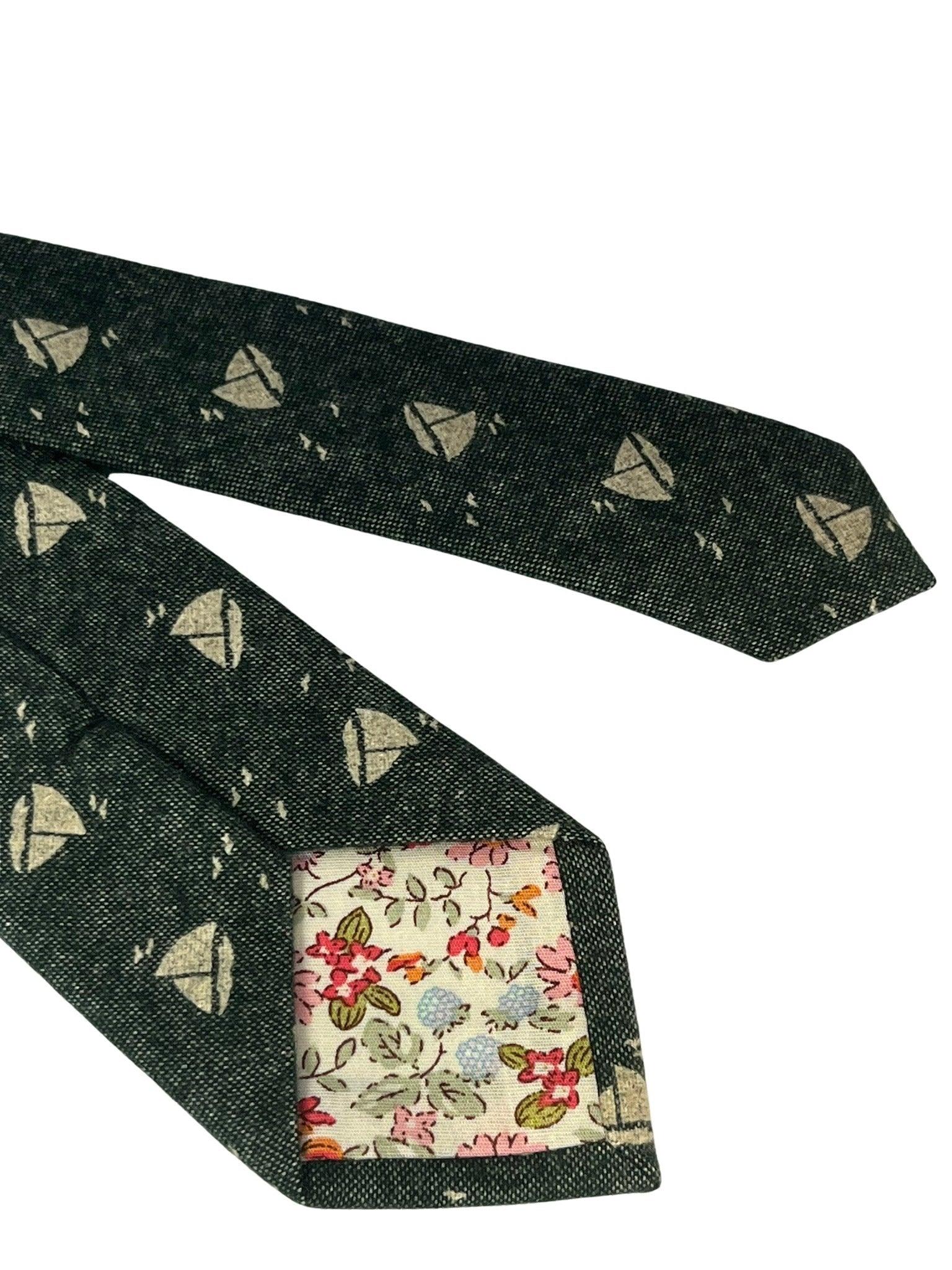 dark forest with cream sailing boat design cotton tie - Image 2