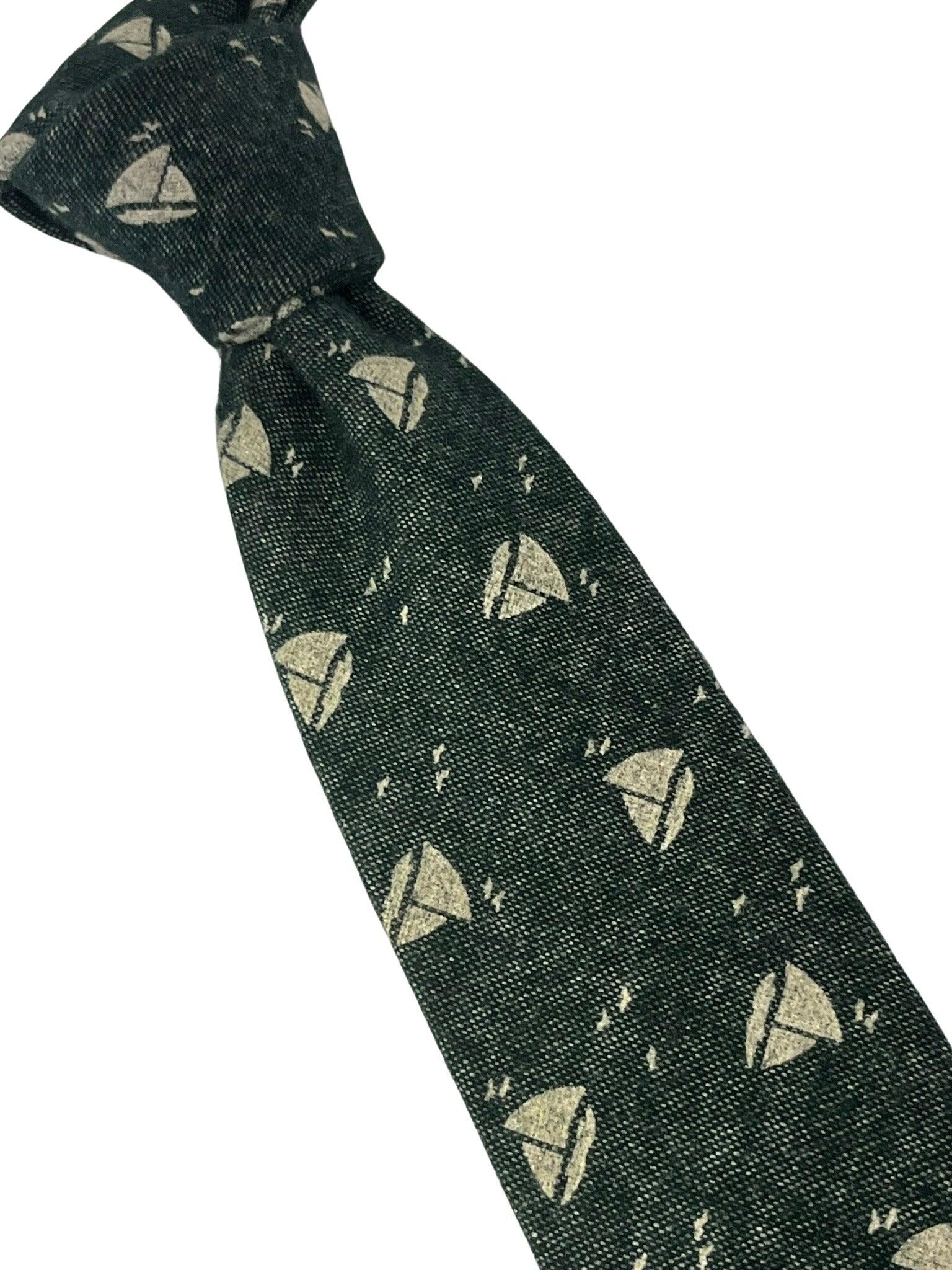 dark forest with cream sailing boat design cotton tie - Image 3