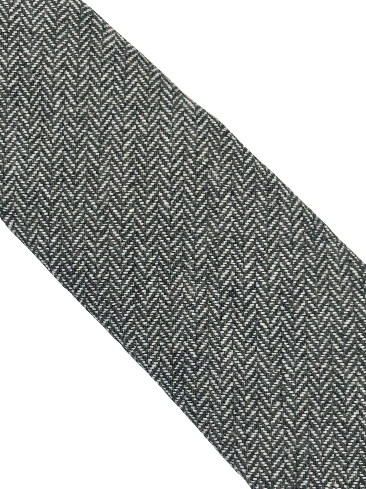 dark grey and cream wool tie with a herringbone design - Image 3