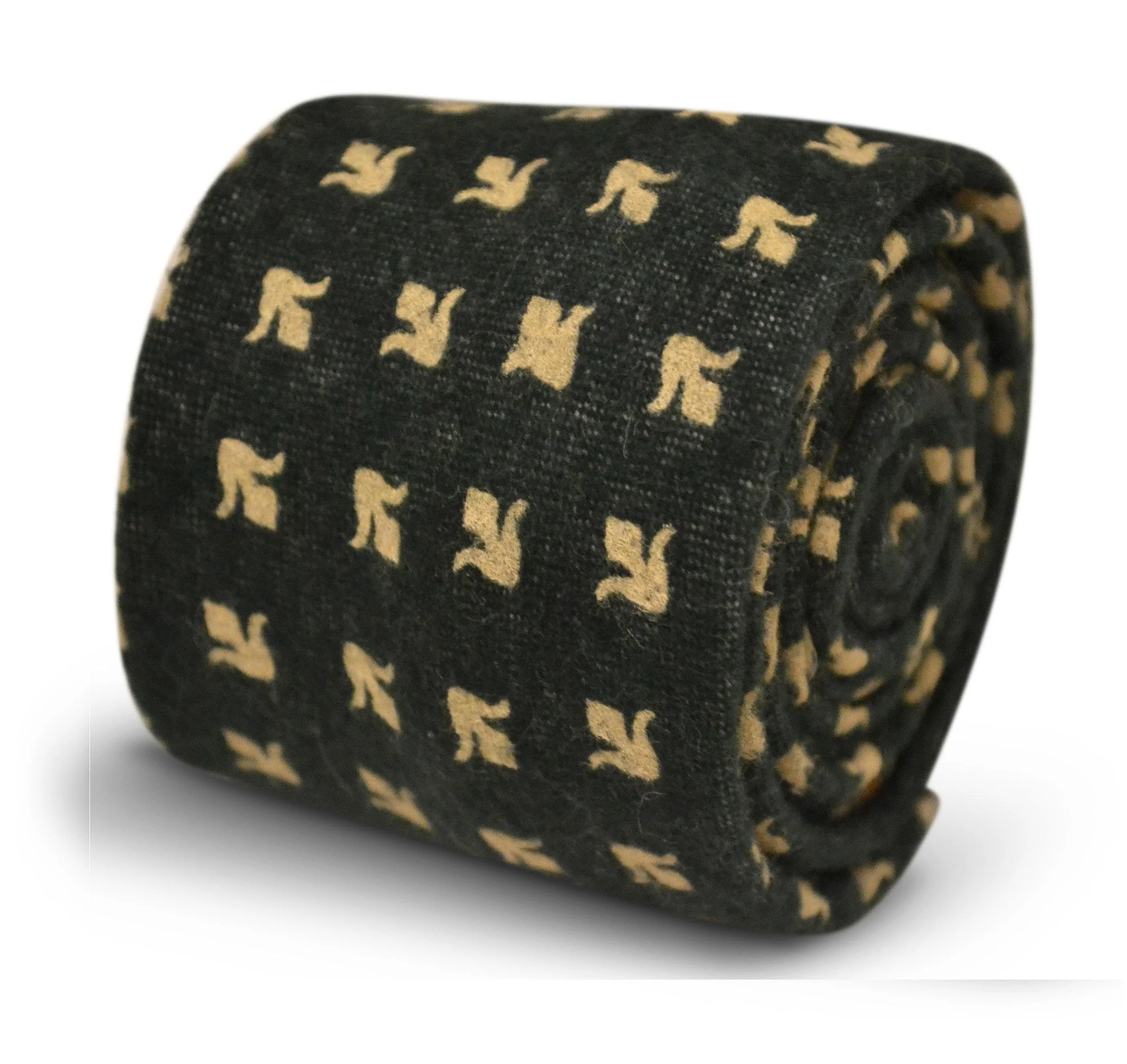 dark grey blue with gold fleur de lis design slim wool tie
