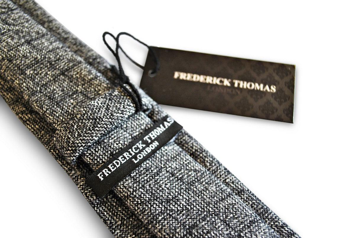 dark grey/gray box herringbone tweed slim wool tie - Image 2