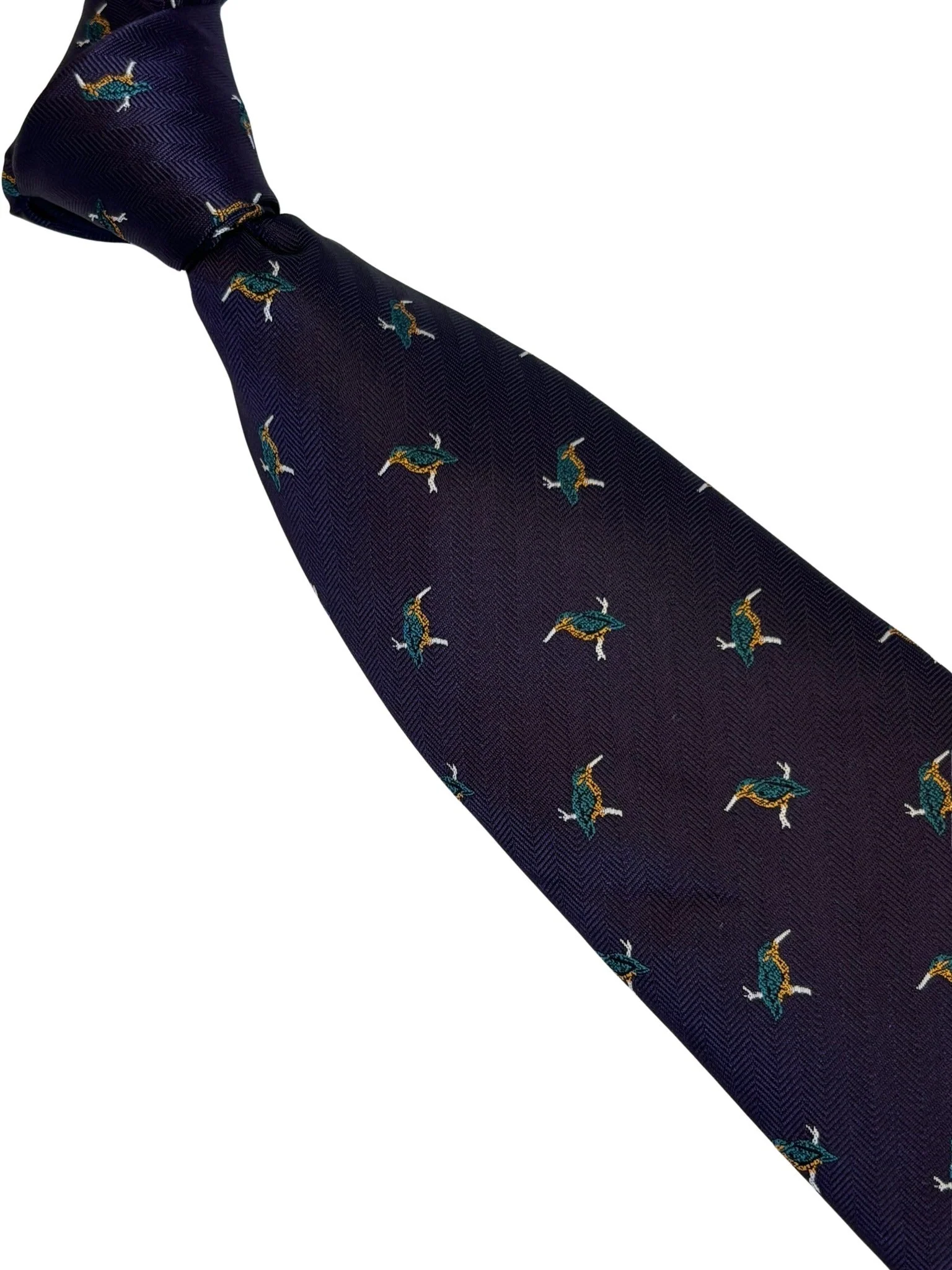 dark indigo purple tie with kingfisher design - Image 6