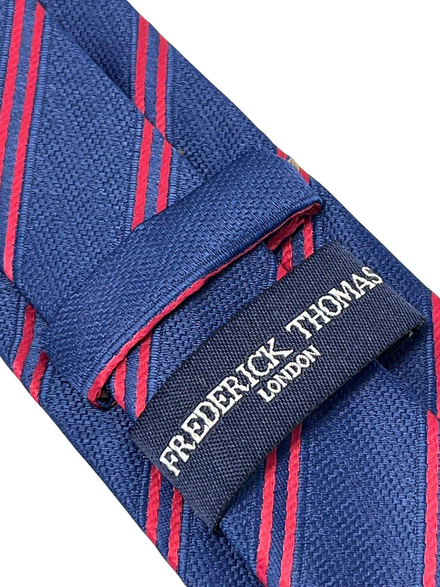 dark navy blue tie  with double red stripe - Image 4