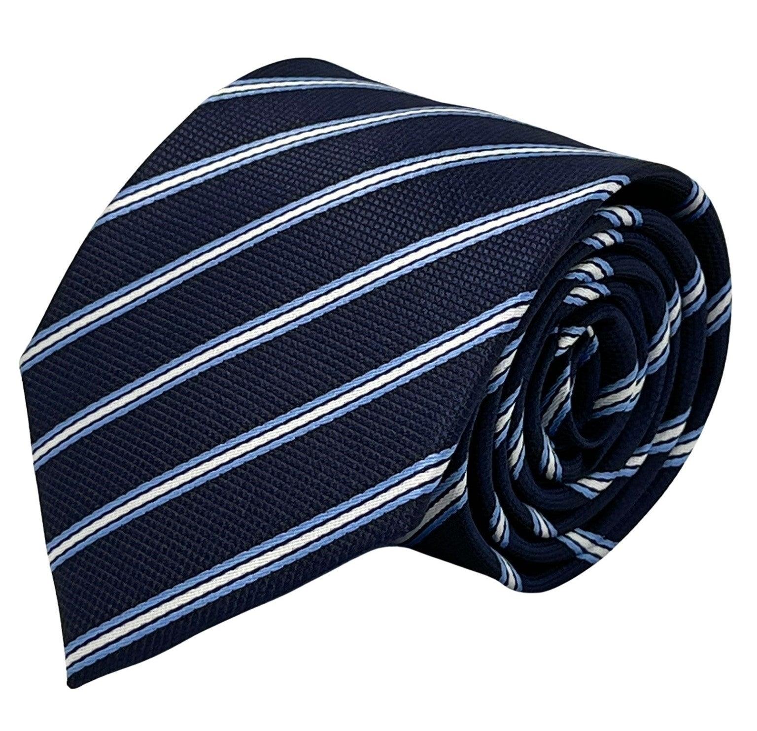 dark navy blue tie with thin light blue and white stripe - Image 2