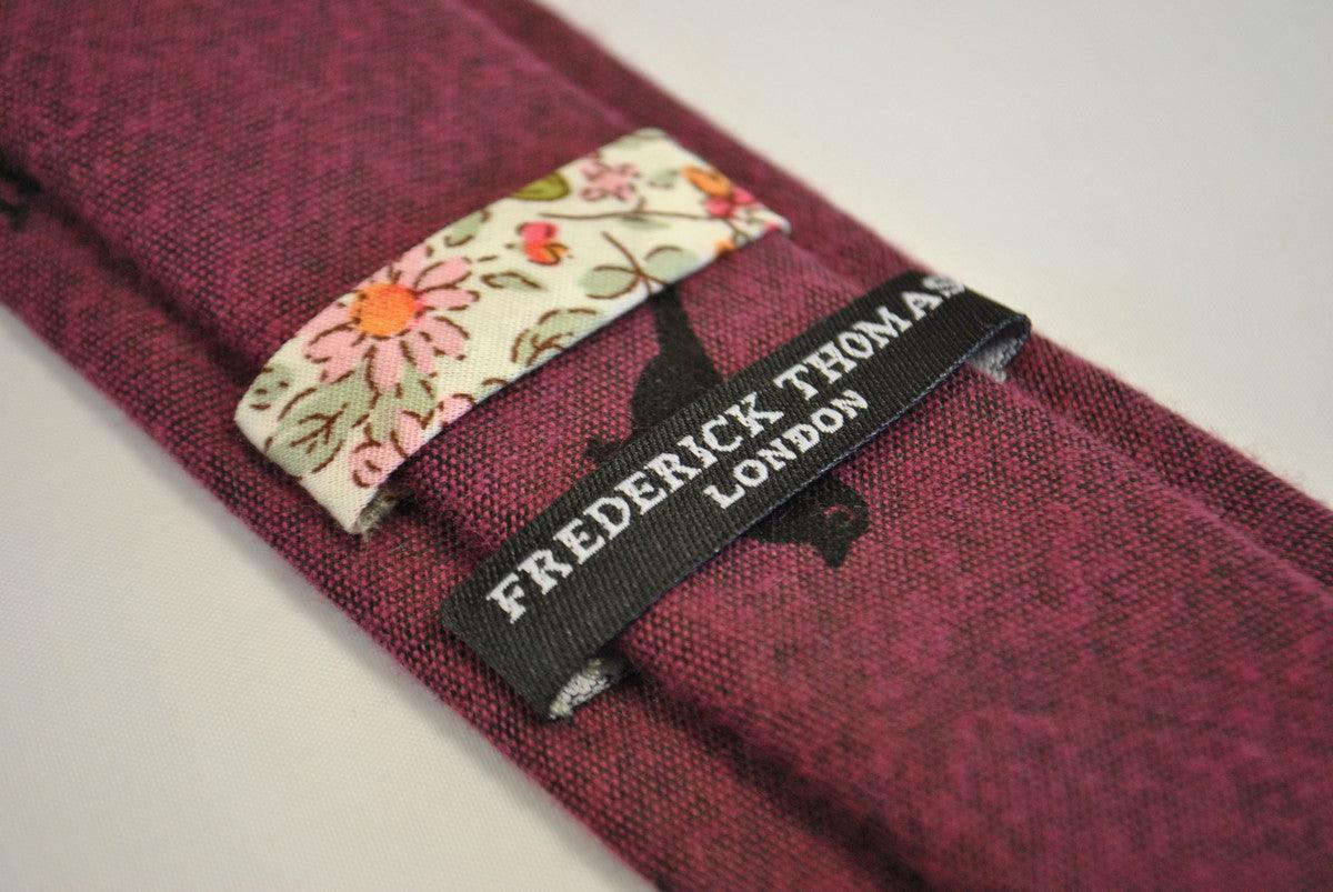 dark pink cotton tie with bird design - Image 2