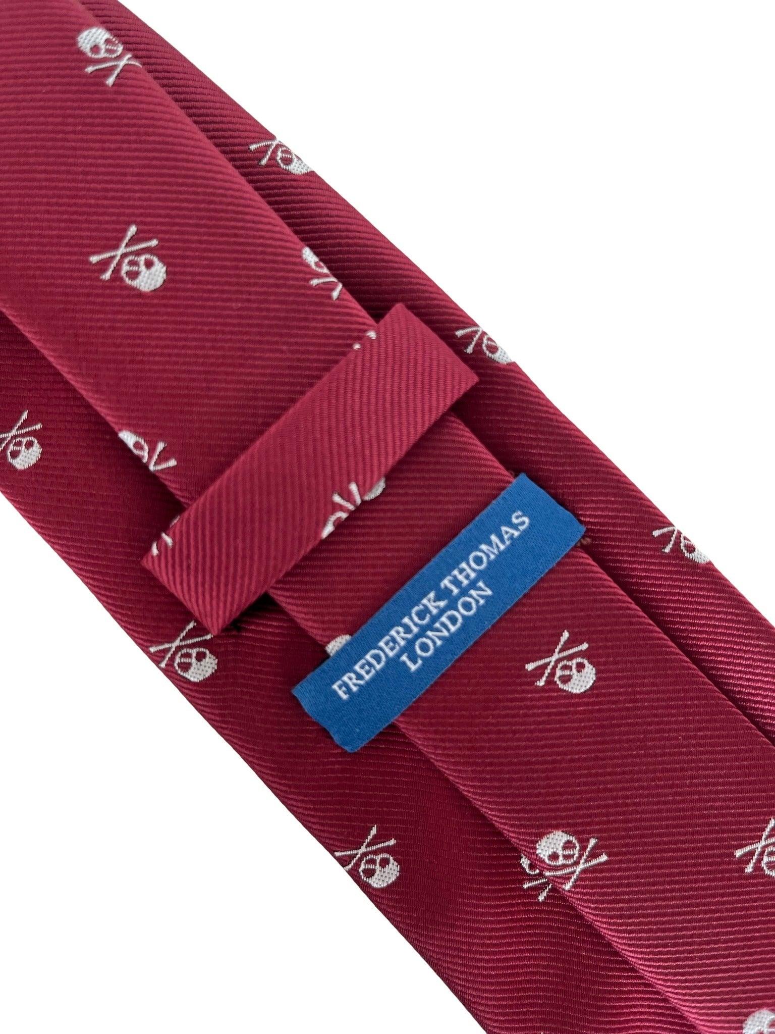 dark red maroon tie with skull and crossbones design - Image 3