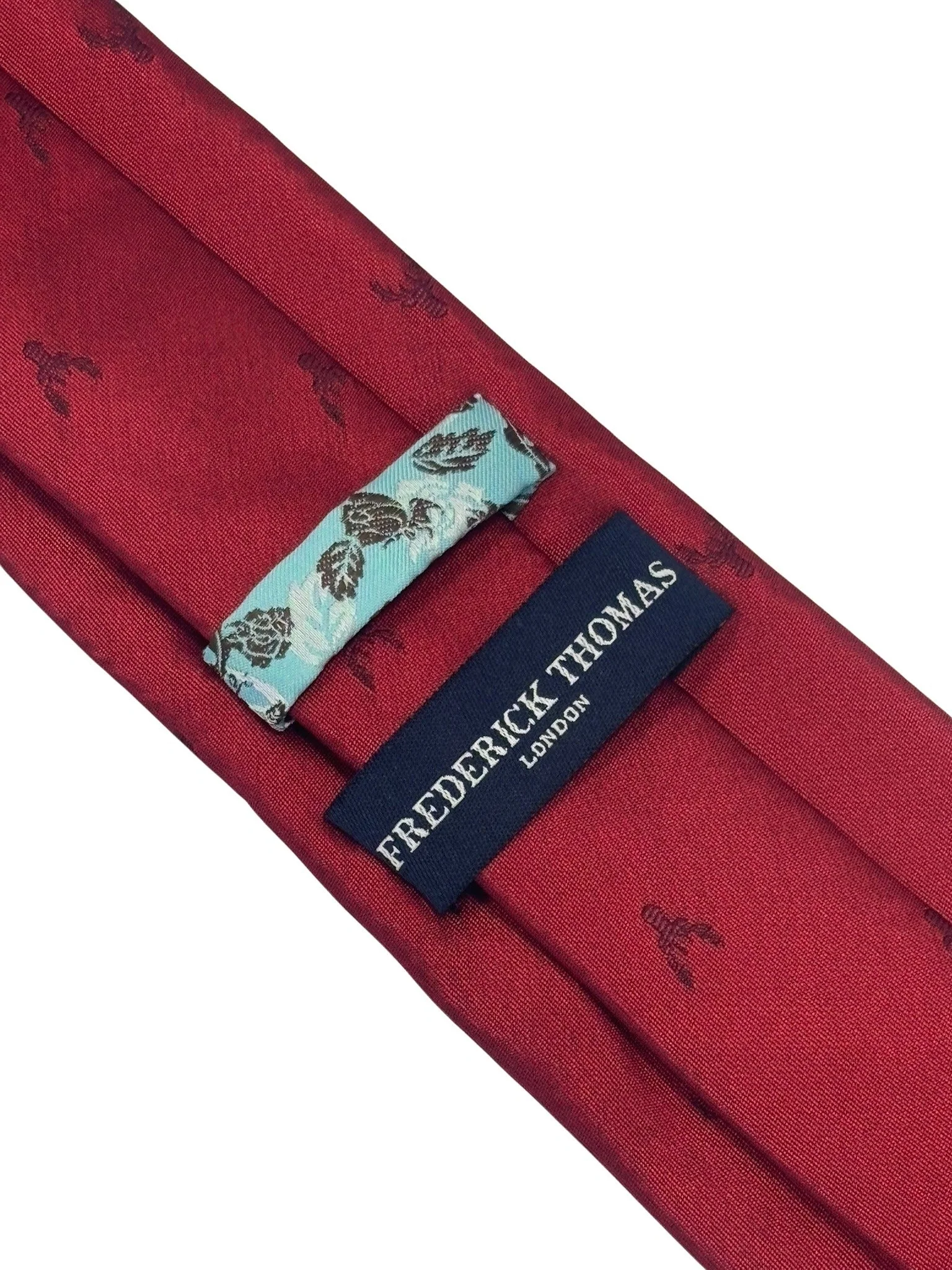 dark red tie with embroidered burgundy deer head design - Image 4