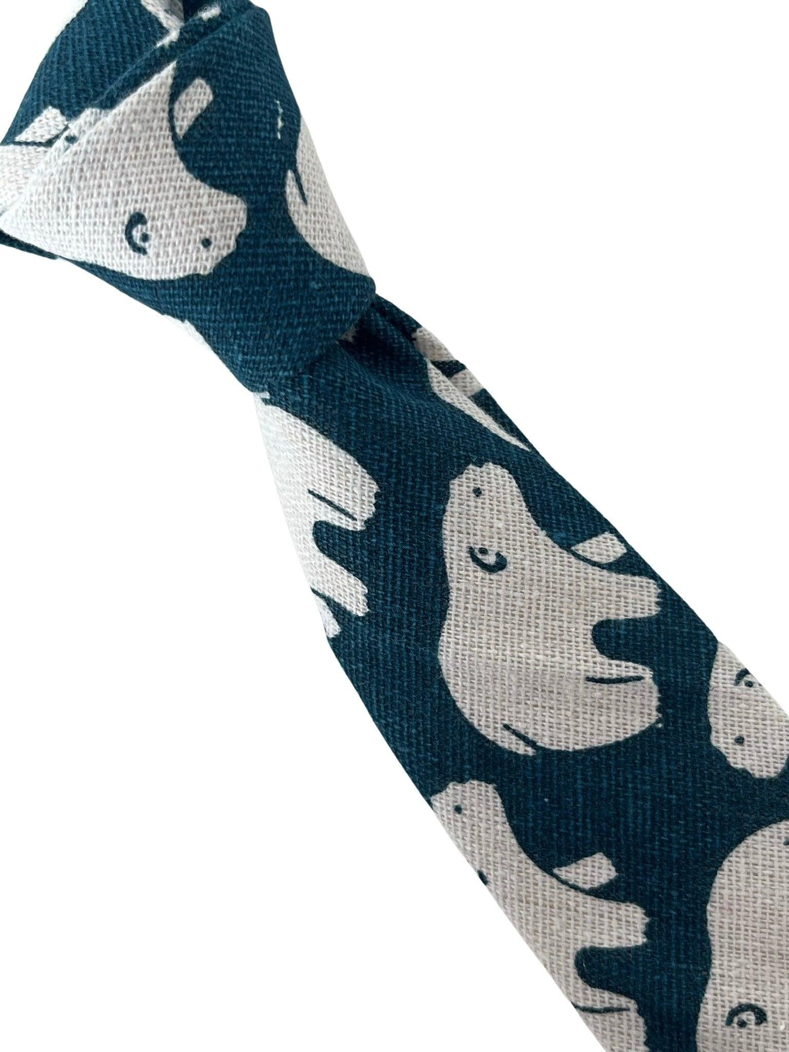 dark teal cotton tie with white polar bear print - Image 4