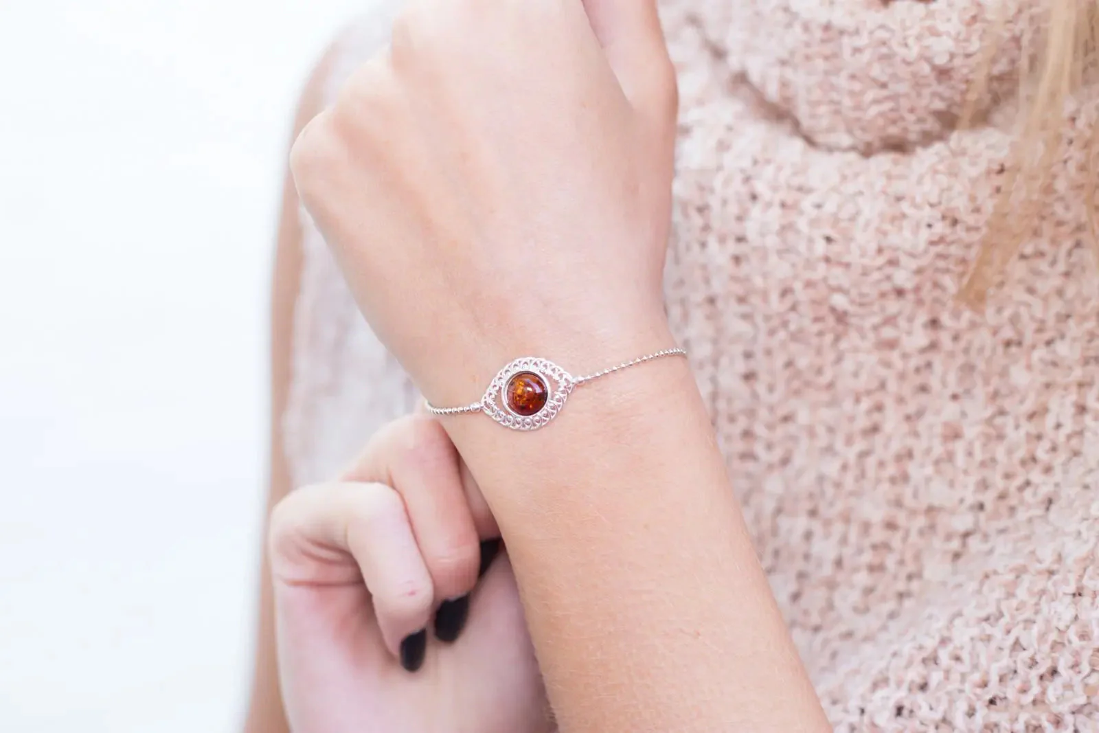 Decorative Amber & Silver Ball Bracelet - Image 2