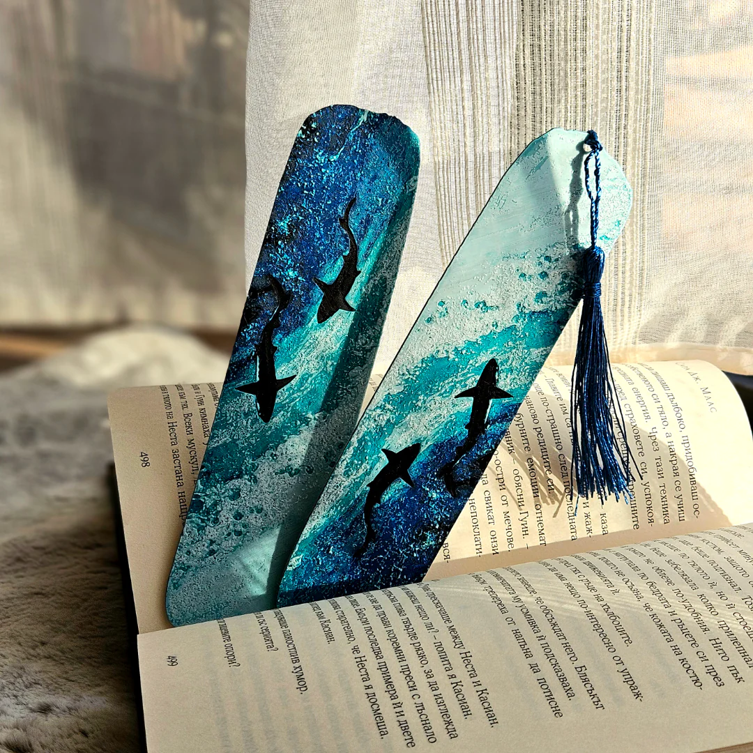 Deep Blue Bookmark Set (2 pcs) – Ocean-Inspired Shark Bookmarks | Eco-Friendly PLA with Tassel - Image 5