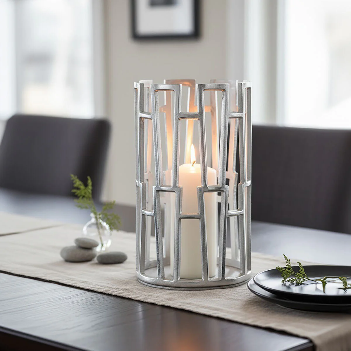 Delphi Large Silver Finish Candle Holder