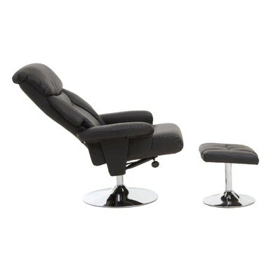 Denton Black Leather Effect Reclining Chair And Footstool - Image 5
