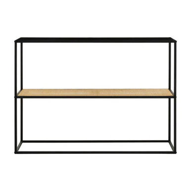 Black Metal Frame 2-Tier Console Table with Natural Rattan Shelving, Depok - Image 2