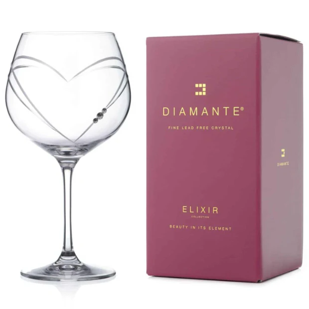 Diamante "Just For You" Gin Glass with Heart-Shaped Cutting - 610ml - In Gift Box - Image 2