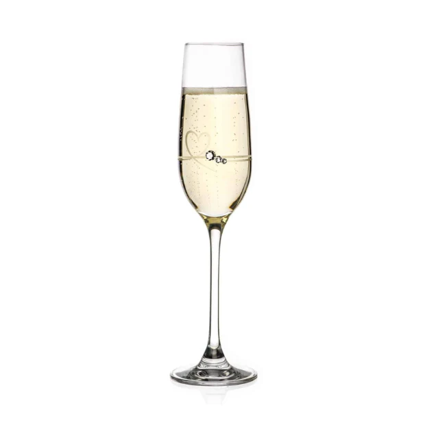Diamante Petit Champagne Flute with Heart Design - In Gift Box - Image 2