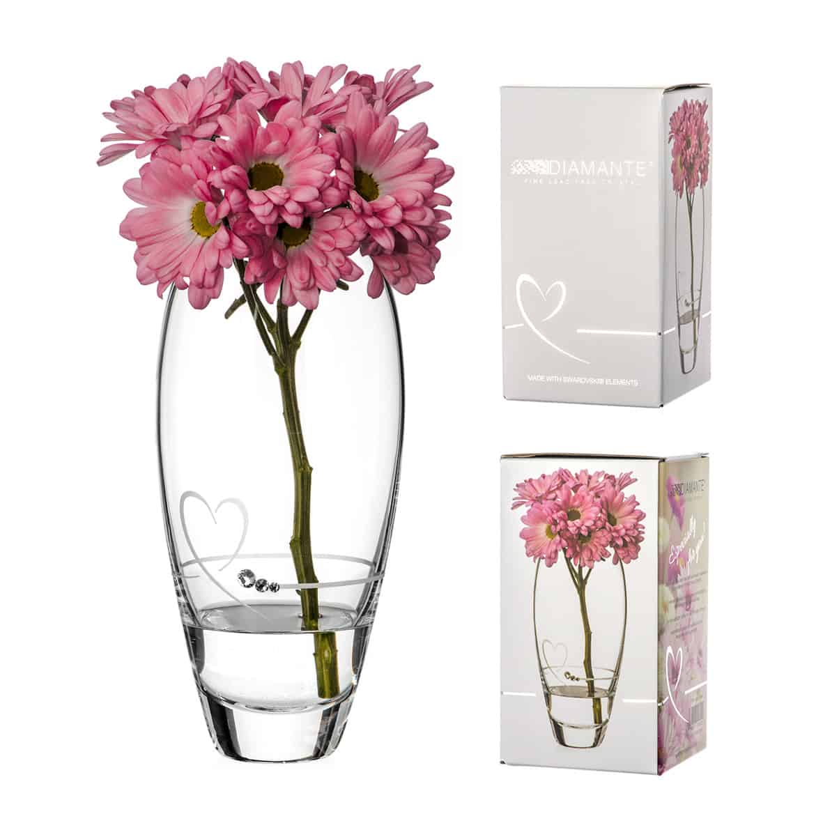 Diamante Petit Vase with Heart Design - 18cm - In Gift Box - Image 3