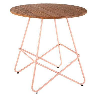 Pink Metal Legs and Natural Elm Wood Top Round Dining Table, District - Image 6