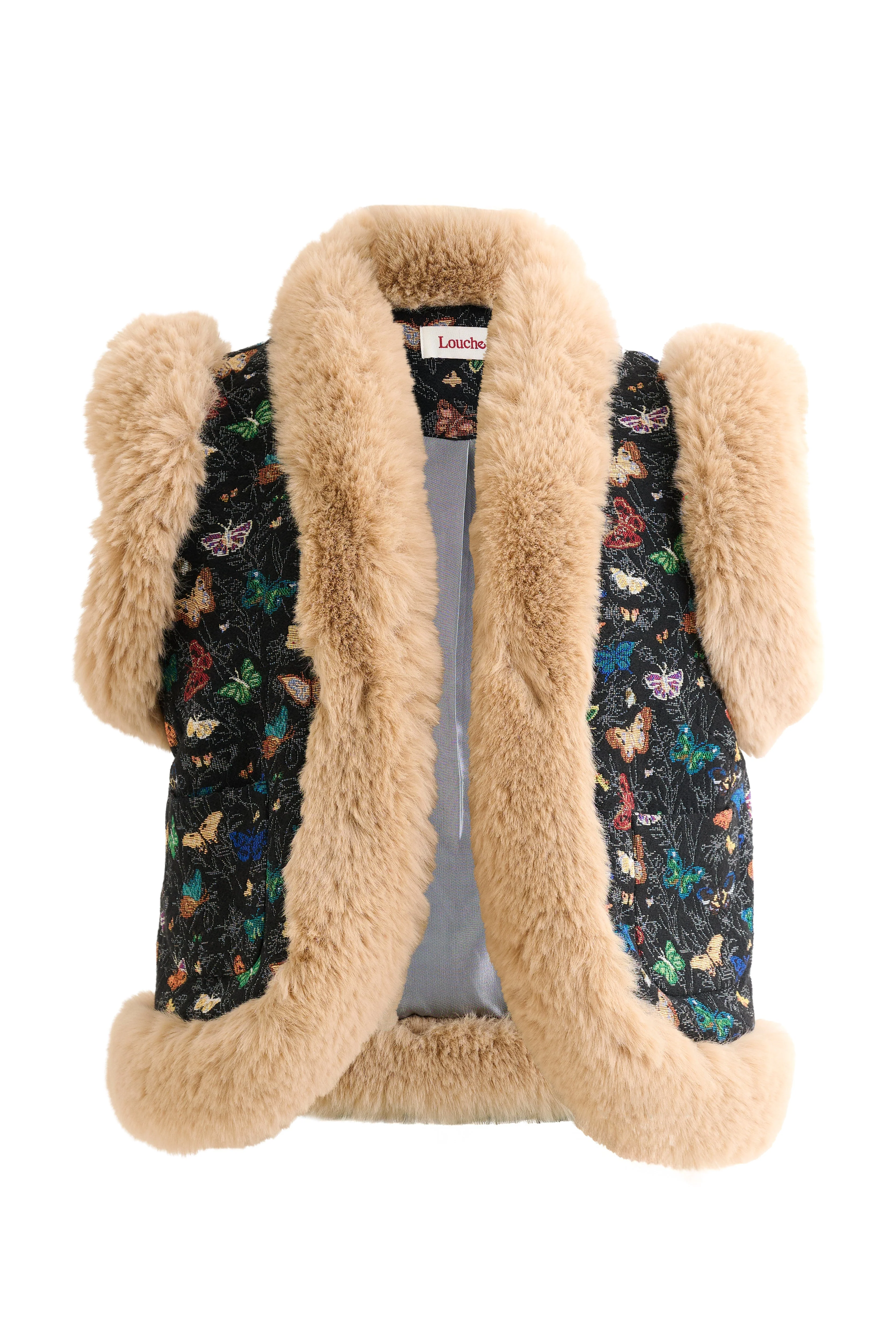 Dominica Butterfly Ball Jacquard Faux Fur Trimmed Waistcoat – Multicoloured - Image 7