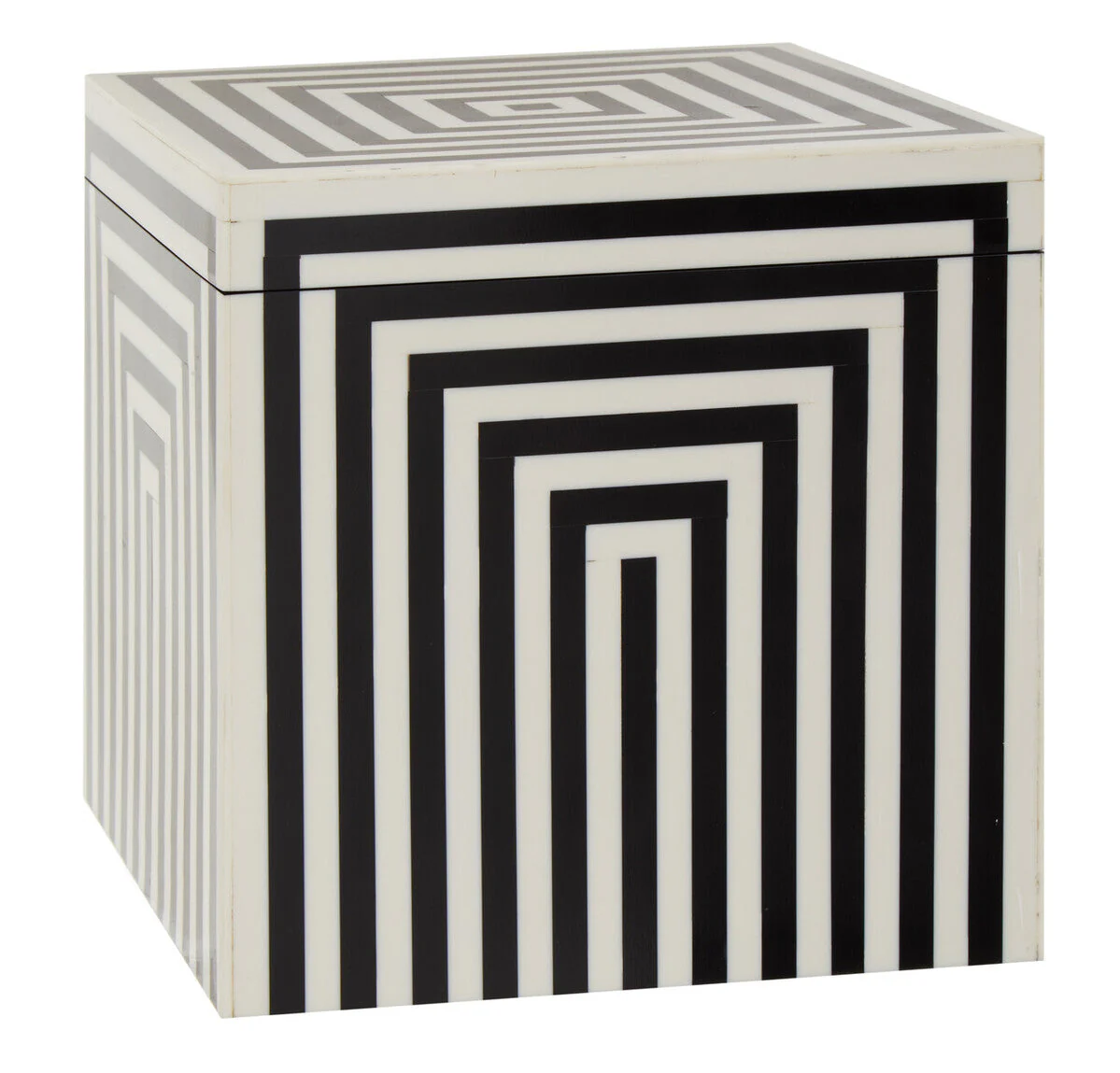 Donato Large Square Black and White Stripe Trinket Box - Image 3