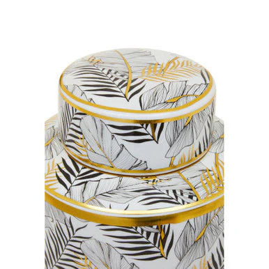 Doria Large Leaf Design Ceramic Jar - Image 2