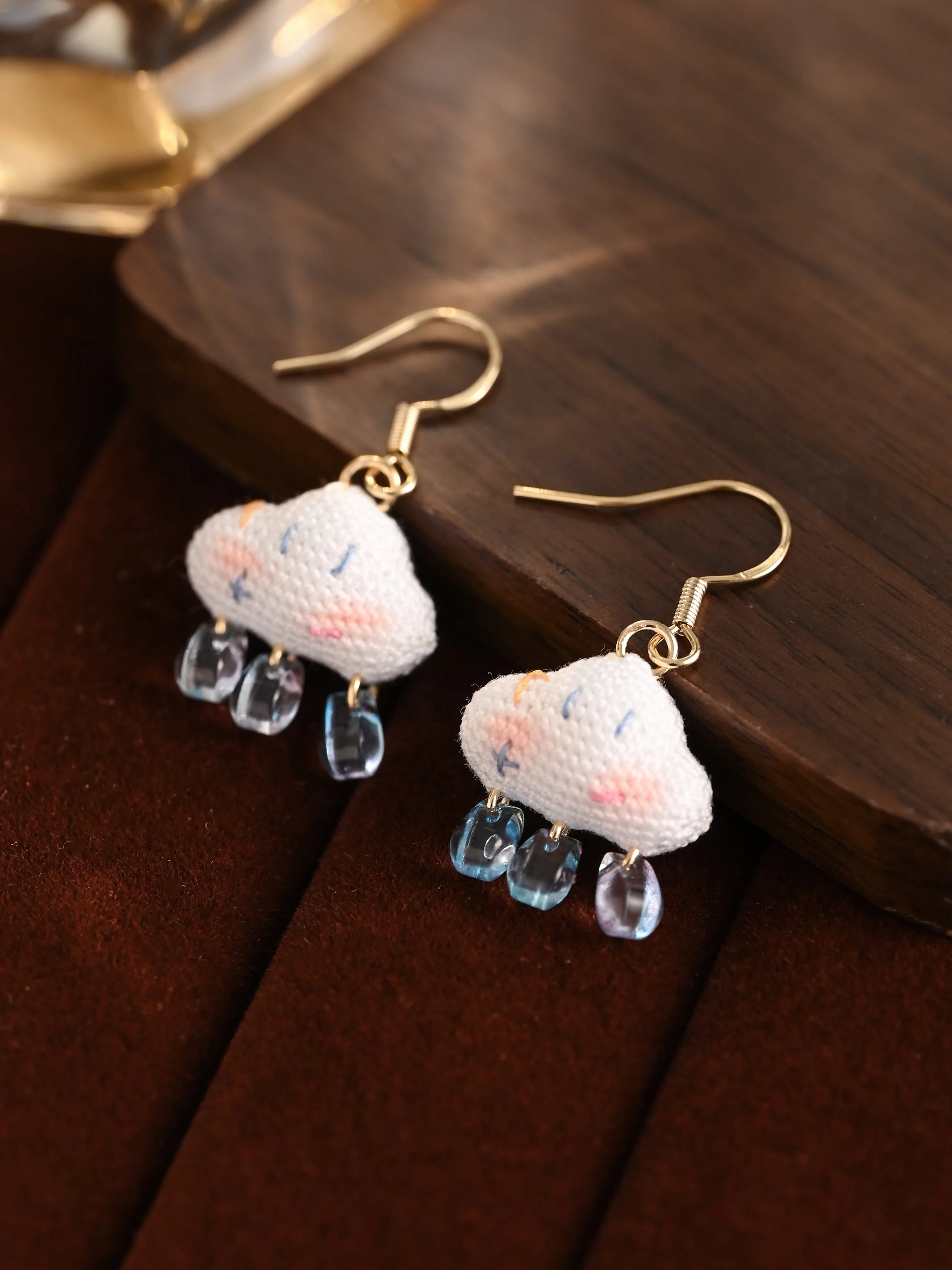Dreamy Smiling Cloud Micro Crochet Earrings — Whimsical Handmade Dangle Drops - Image 4