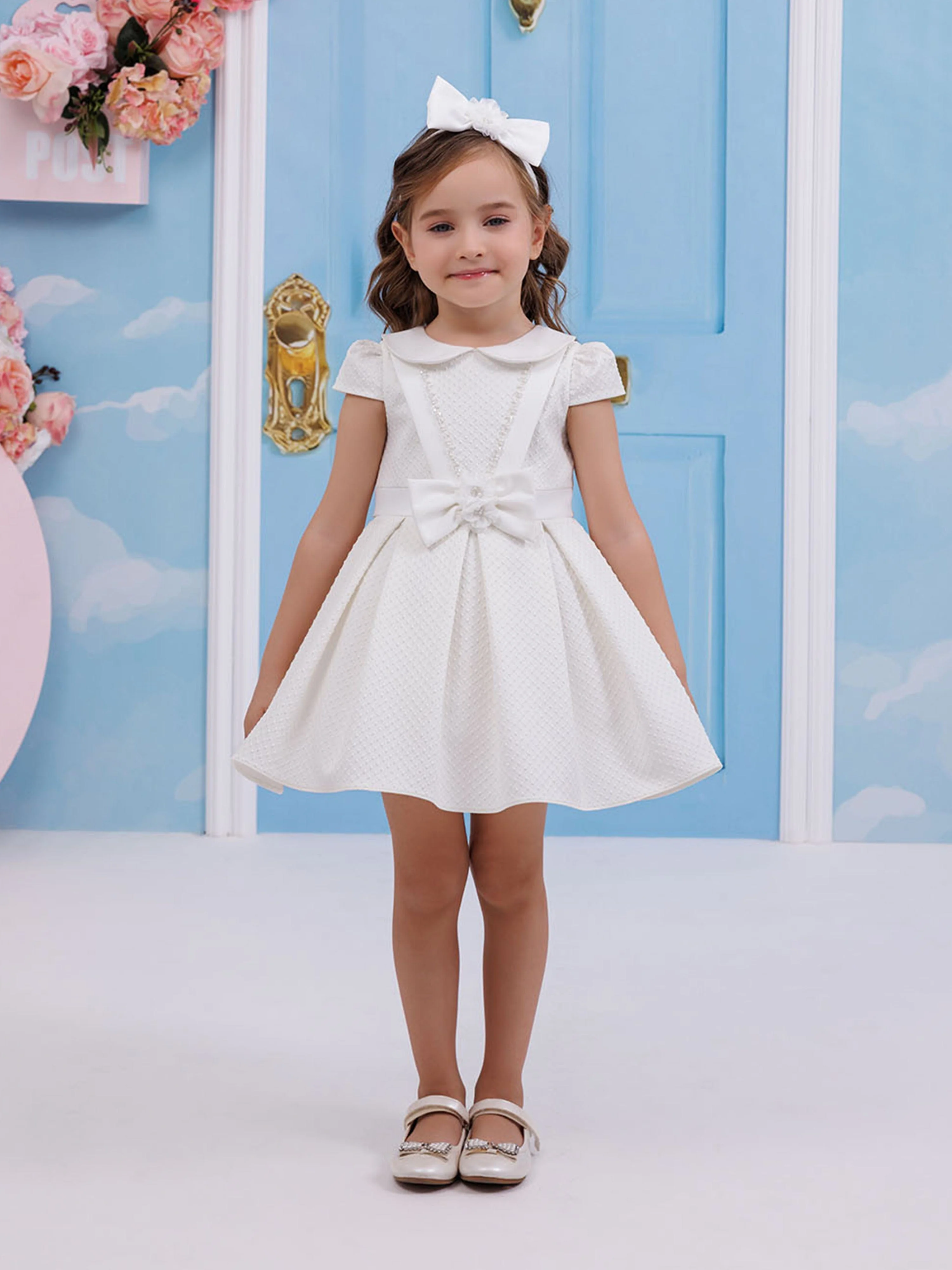 Dress & Fleur Baby Girls Dress with Headband in White - Image 6