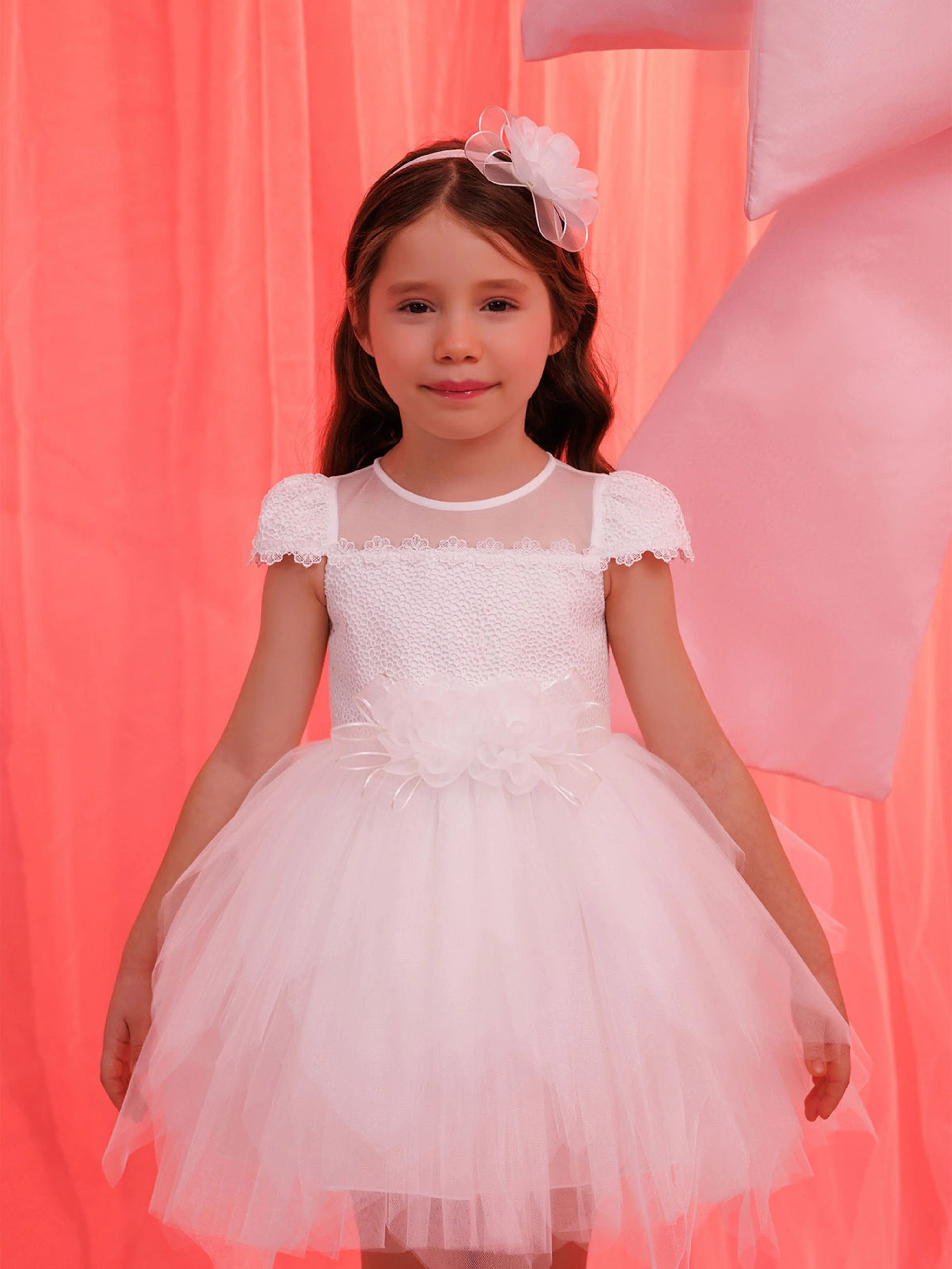 Dress & Fleur Baby Girls Dress with Tulle Skirt in White - Image 6