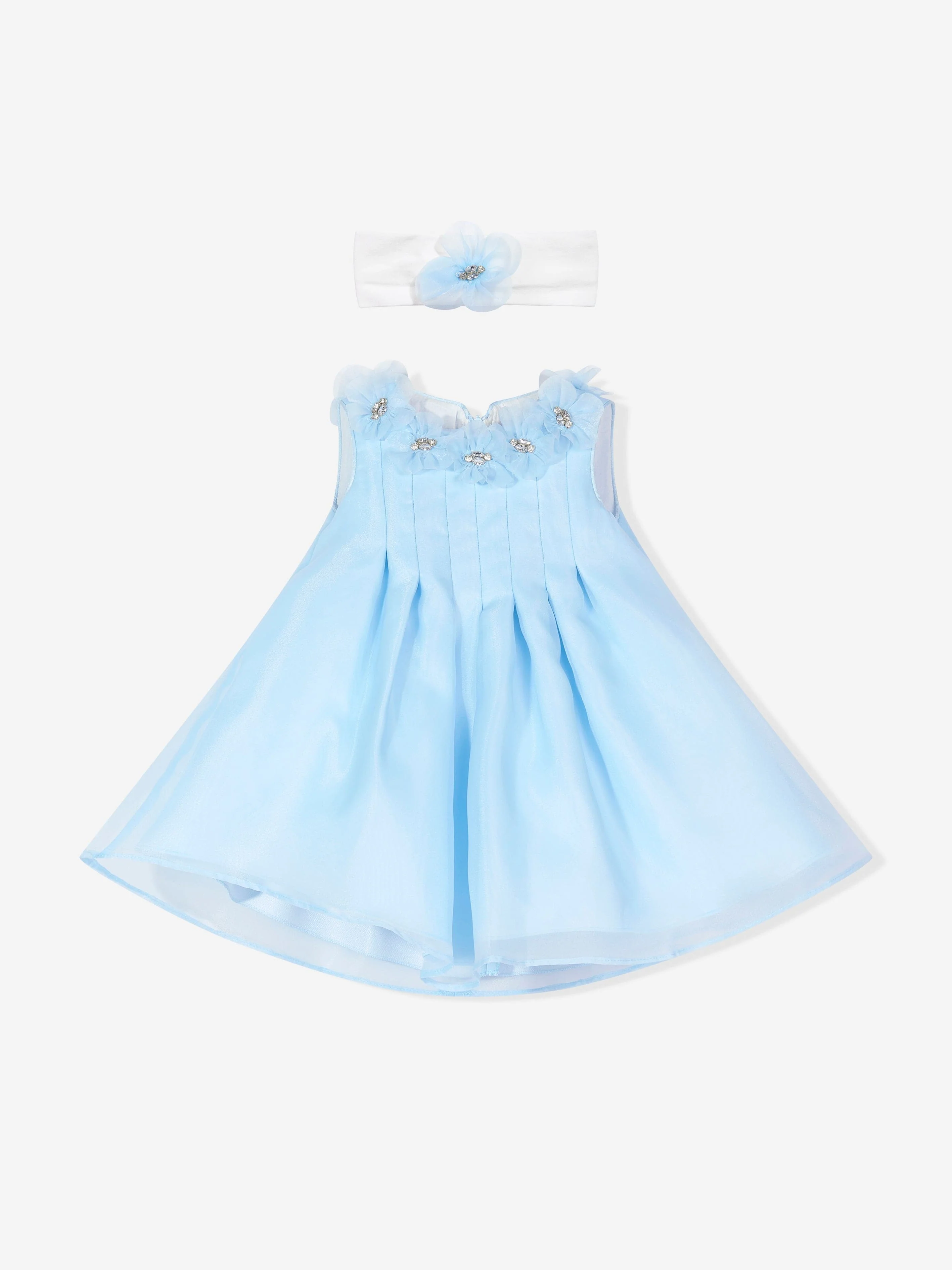 Dress & Fleur Baby Girls Occasion Dress with Headband in Blue - Image 2