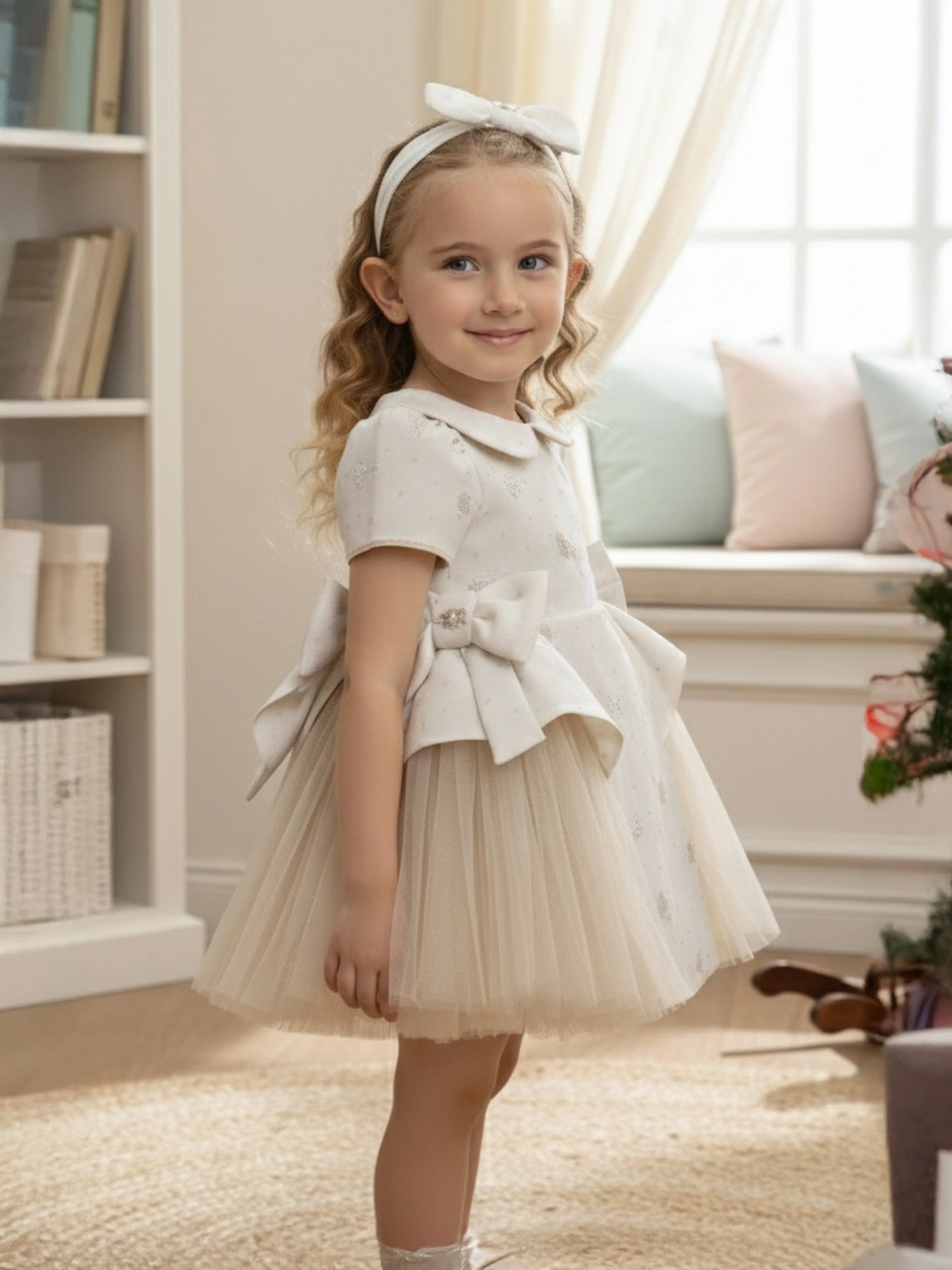 Dress & Fleur Baby Girls Occasion Dress with Headband in Ivory - Image 4