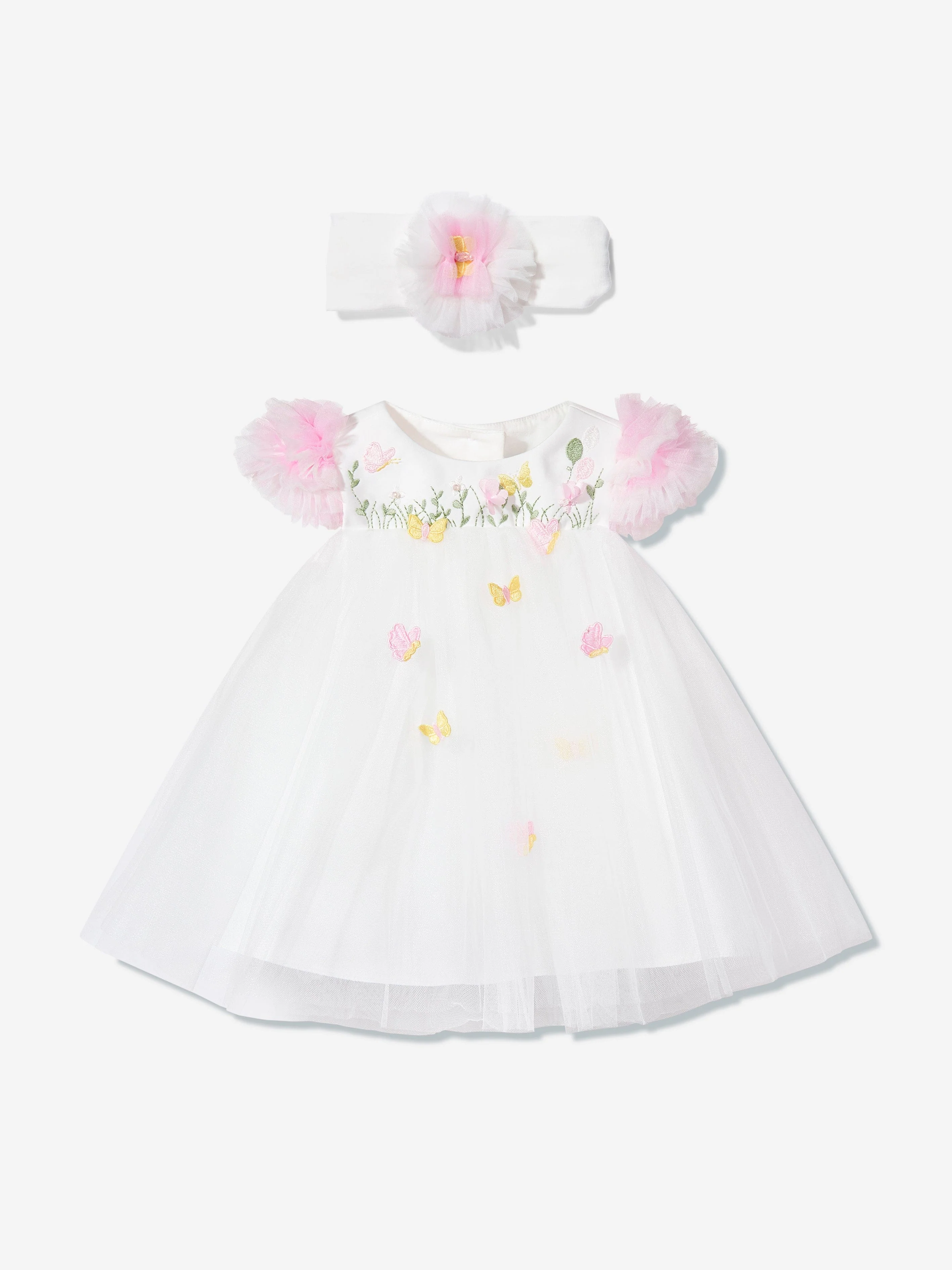 Dress & Fleur Baby Girls Occasion Dress with Headband in Ivory - Image 2