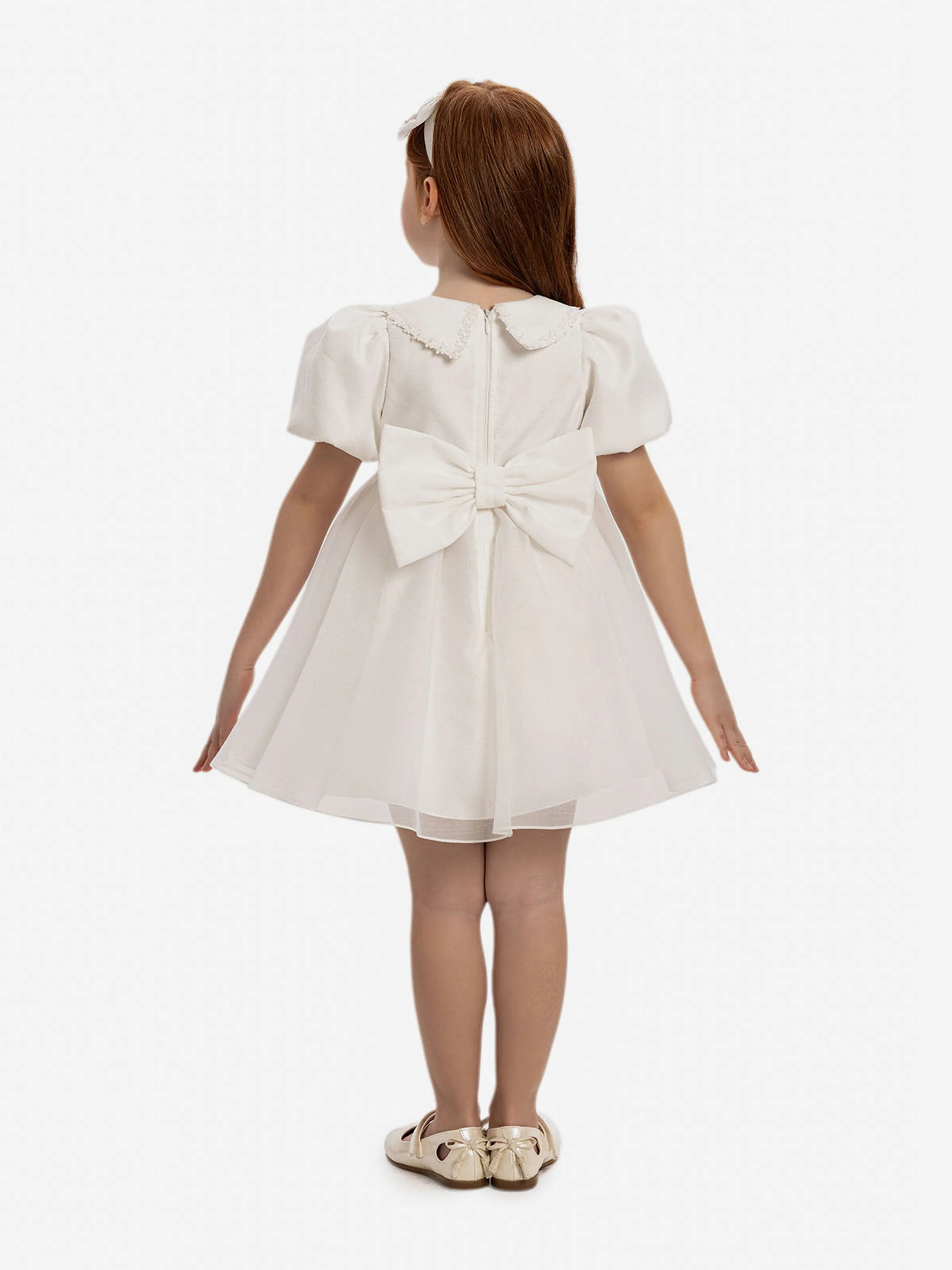 Dress & Fleur Baby Girls Pearl Detail Dress with Headband in White - Image 2