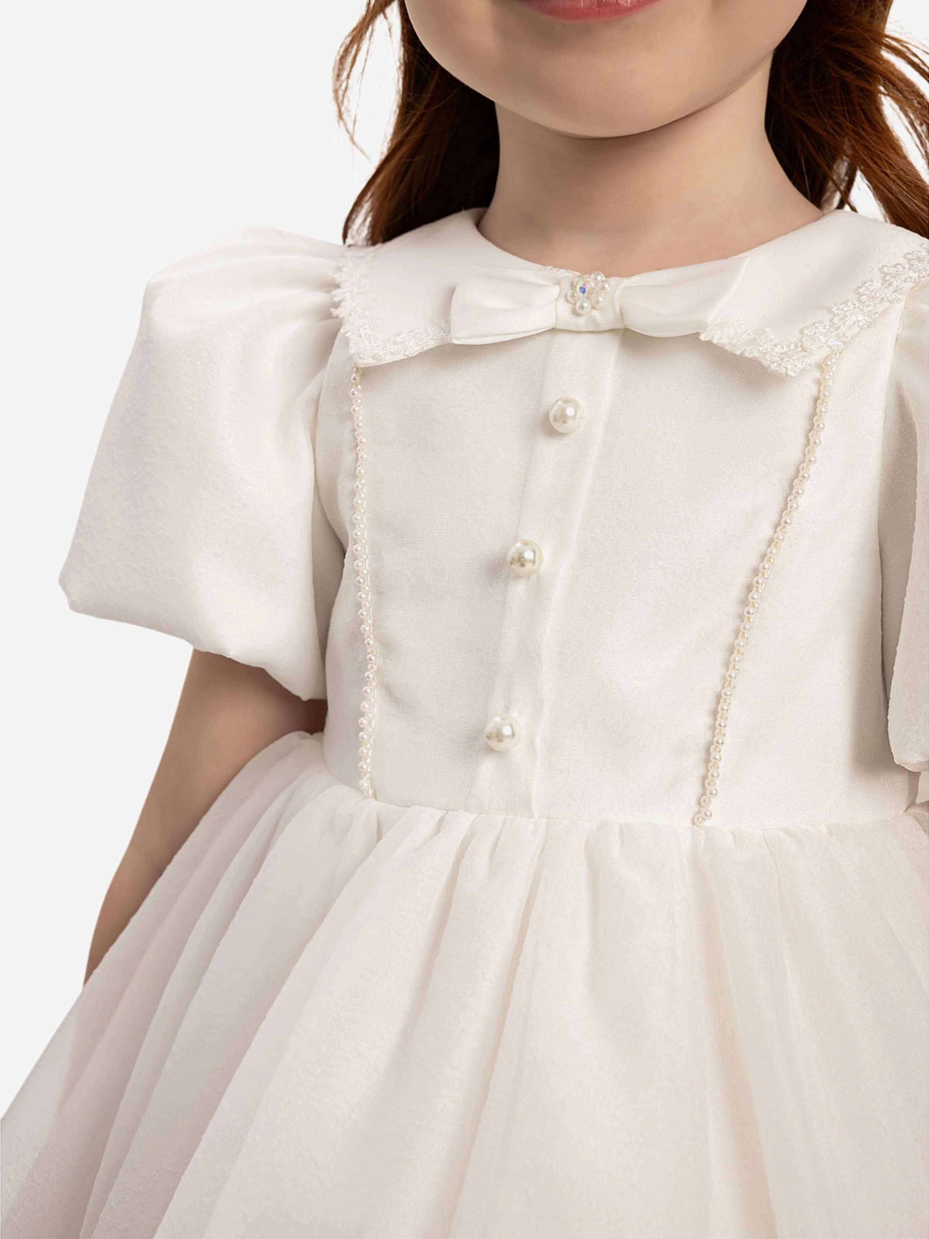 Dress & Fleur Baby Girls Pearl Detail Dress with Headband in White - Image 4