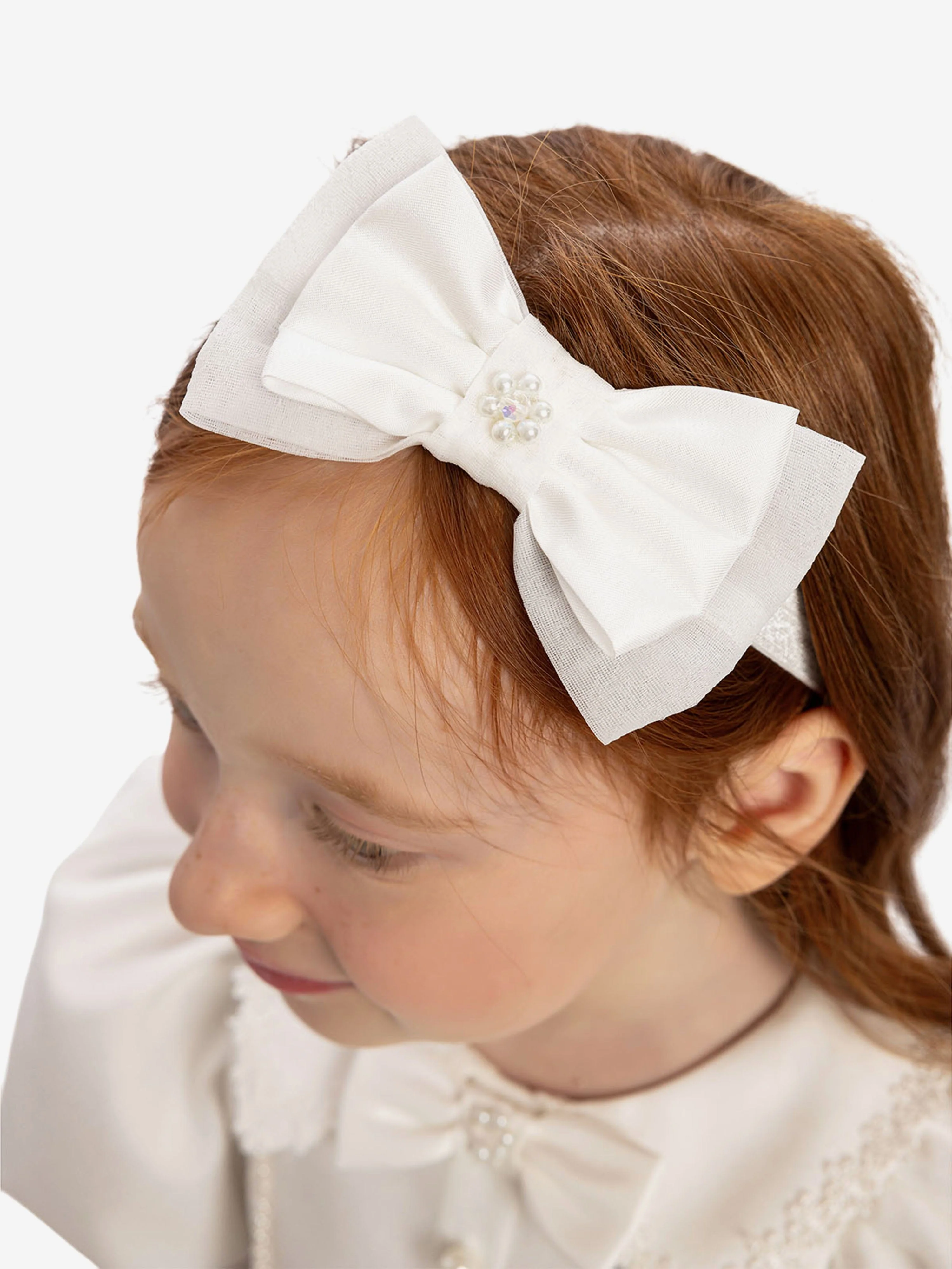 Dress & Fleur Baby Girls Pearl Detail Dress with Headband in White - Image 5