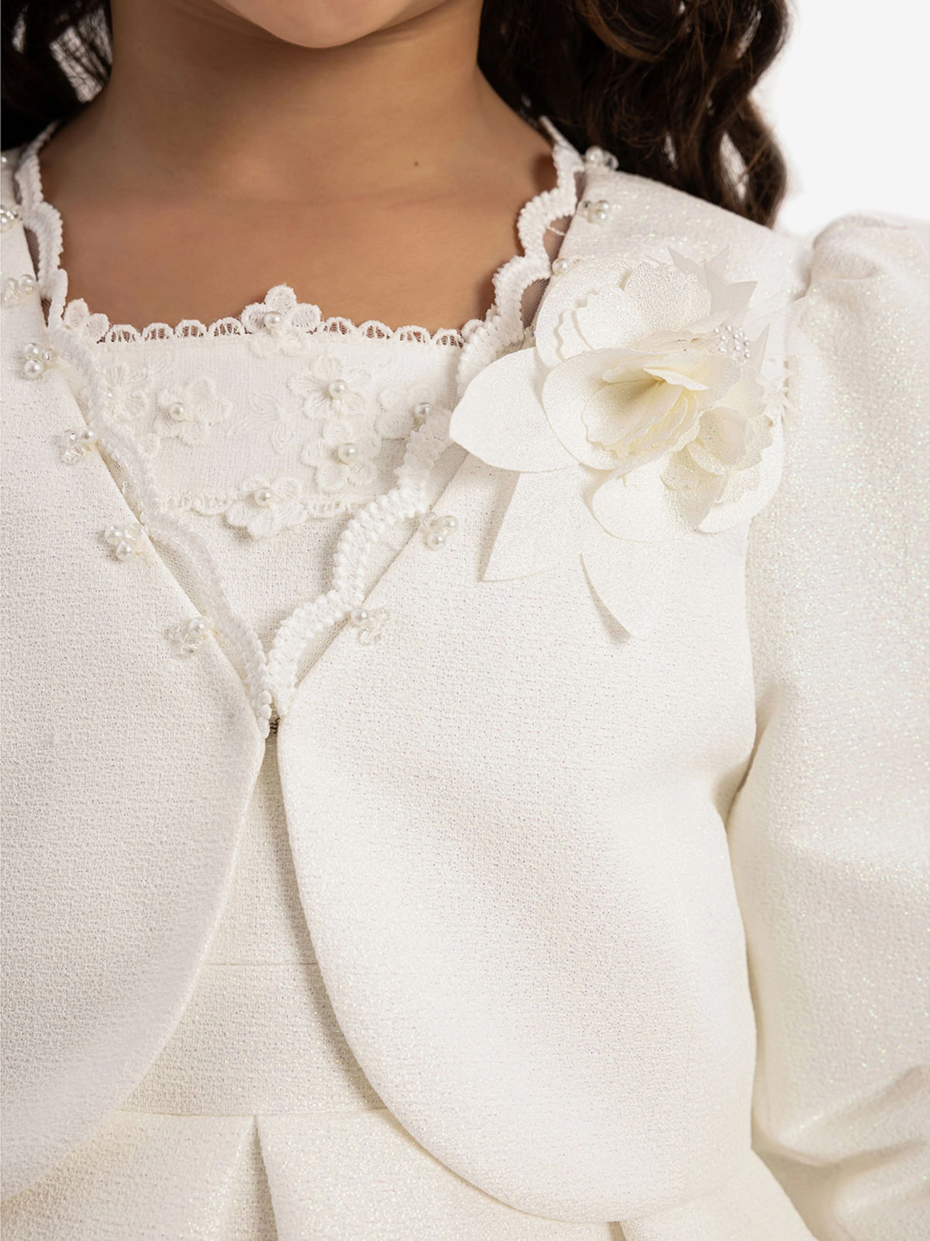 Dress & Fleur Girls Dress with Bolero and Matching Bag in White - Image 5