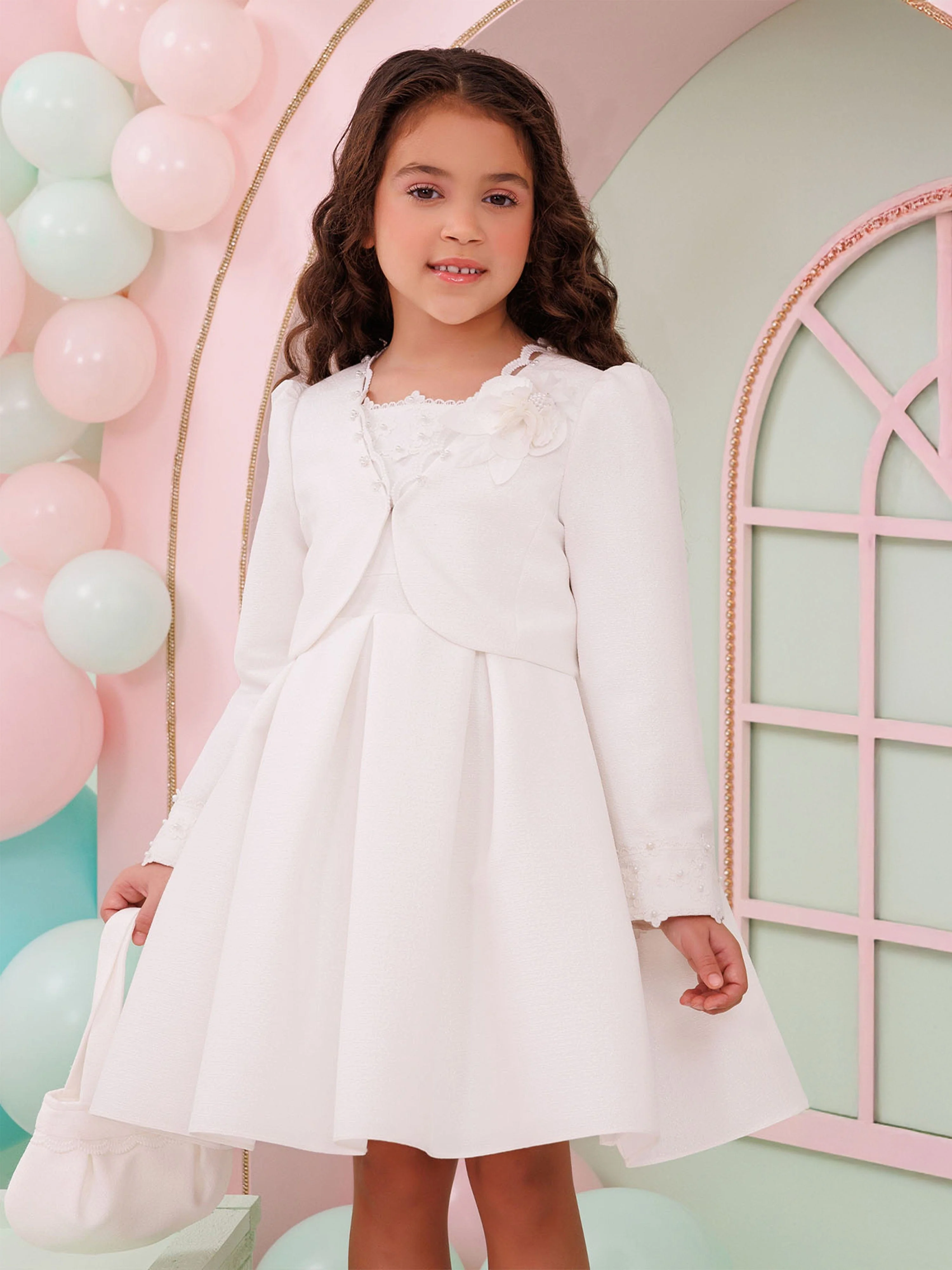 Dress & Fleur Girls Dress with Bolero and Matching Bag in White - Image 6
