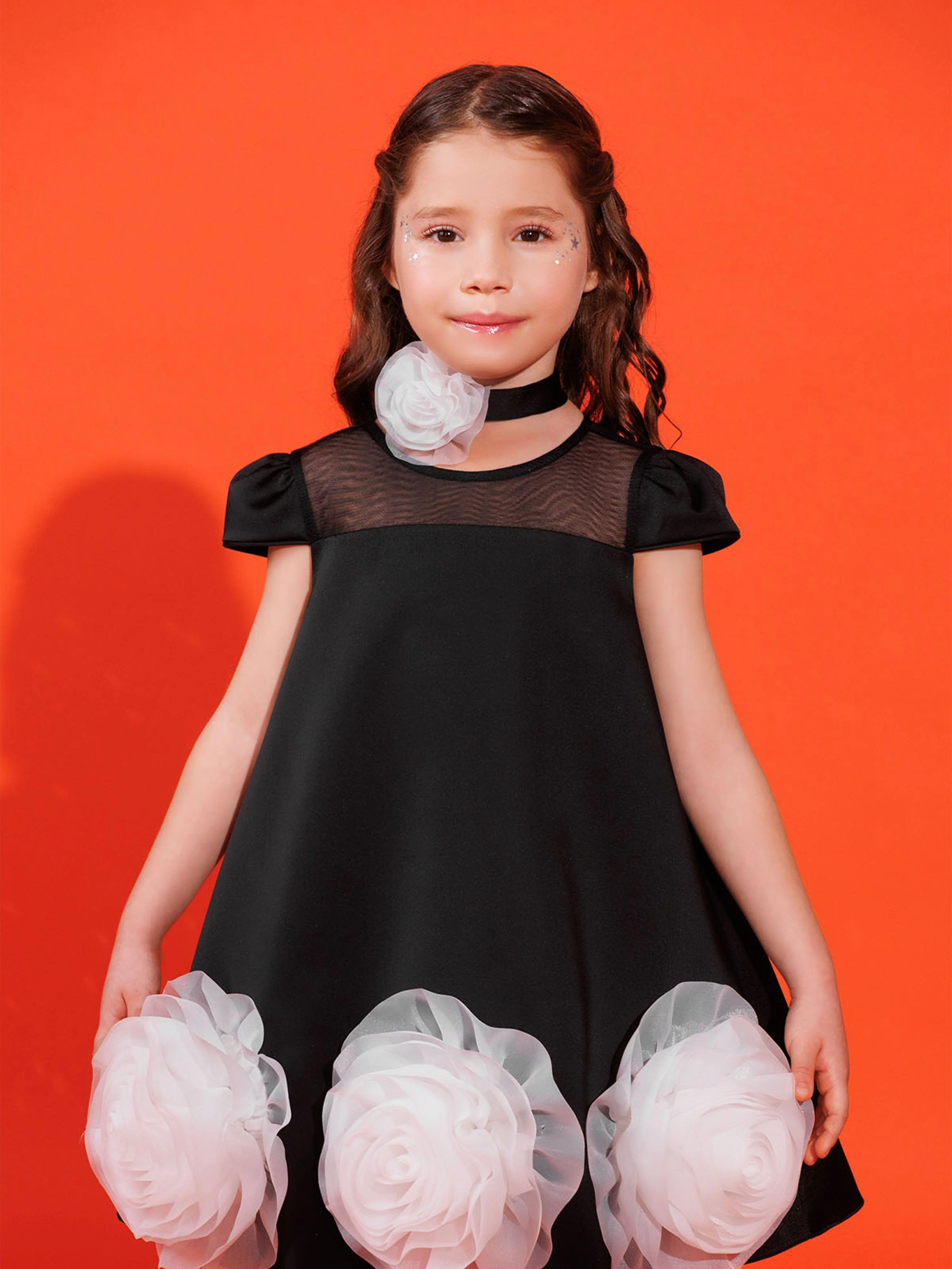 Dress & Fleur Girls Dress with Flower Choker in Black - Image 5