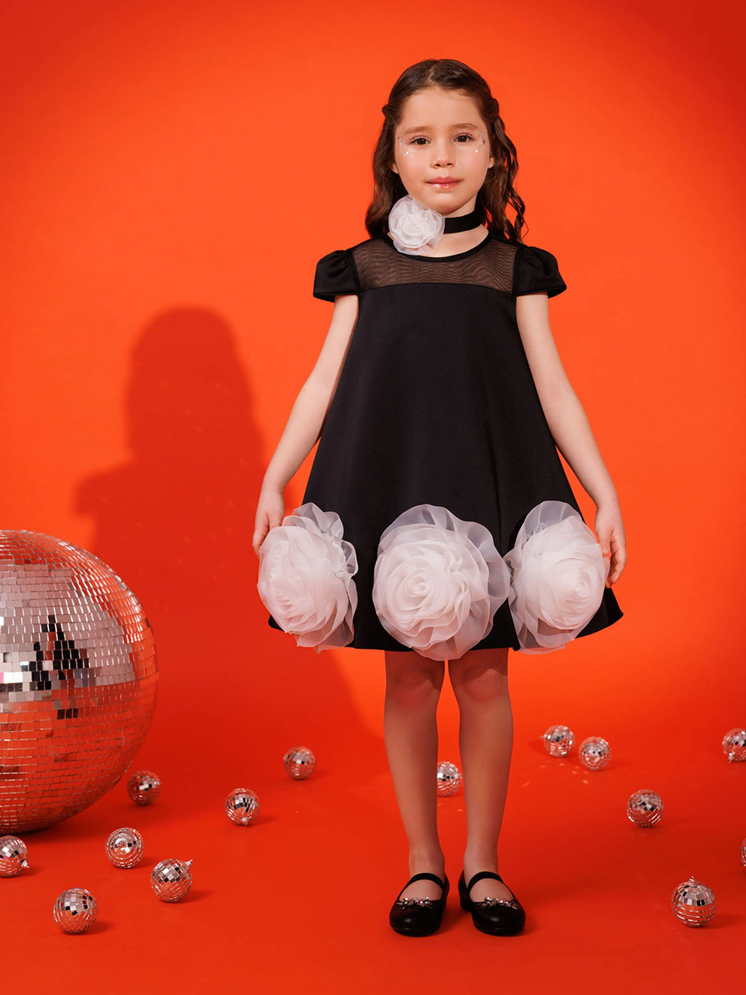 Dress & Fleur Girls Dress with Flower Choker in Black - Image 6