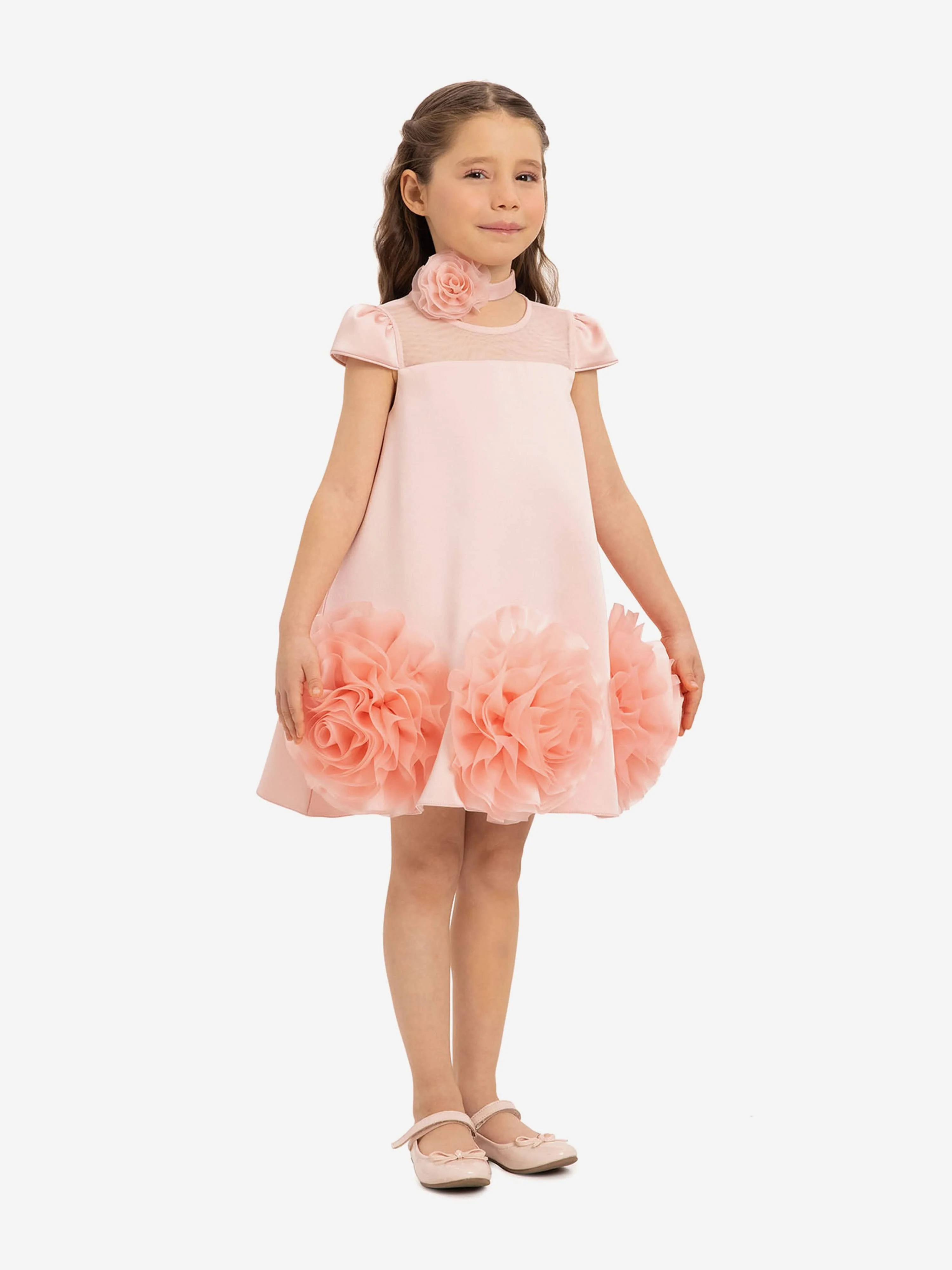 Dress & Fleur Girls Dress with Flower Choker in Pink - Image 3