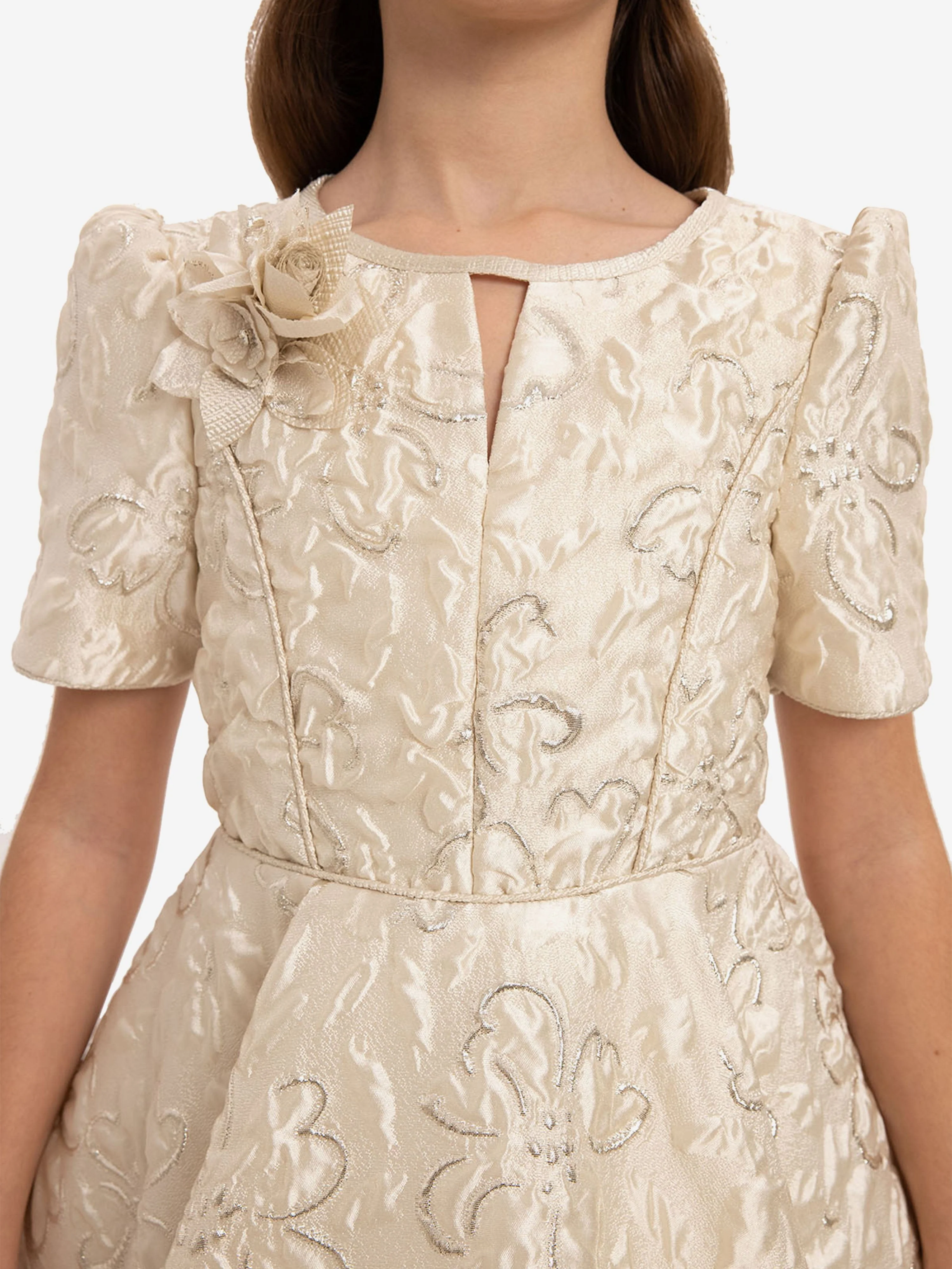 Dress & Fleur Girls Elegant Dress with Matching Bag in Beige - Image 5