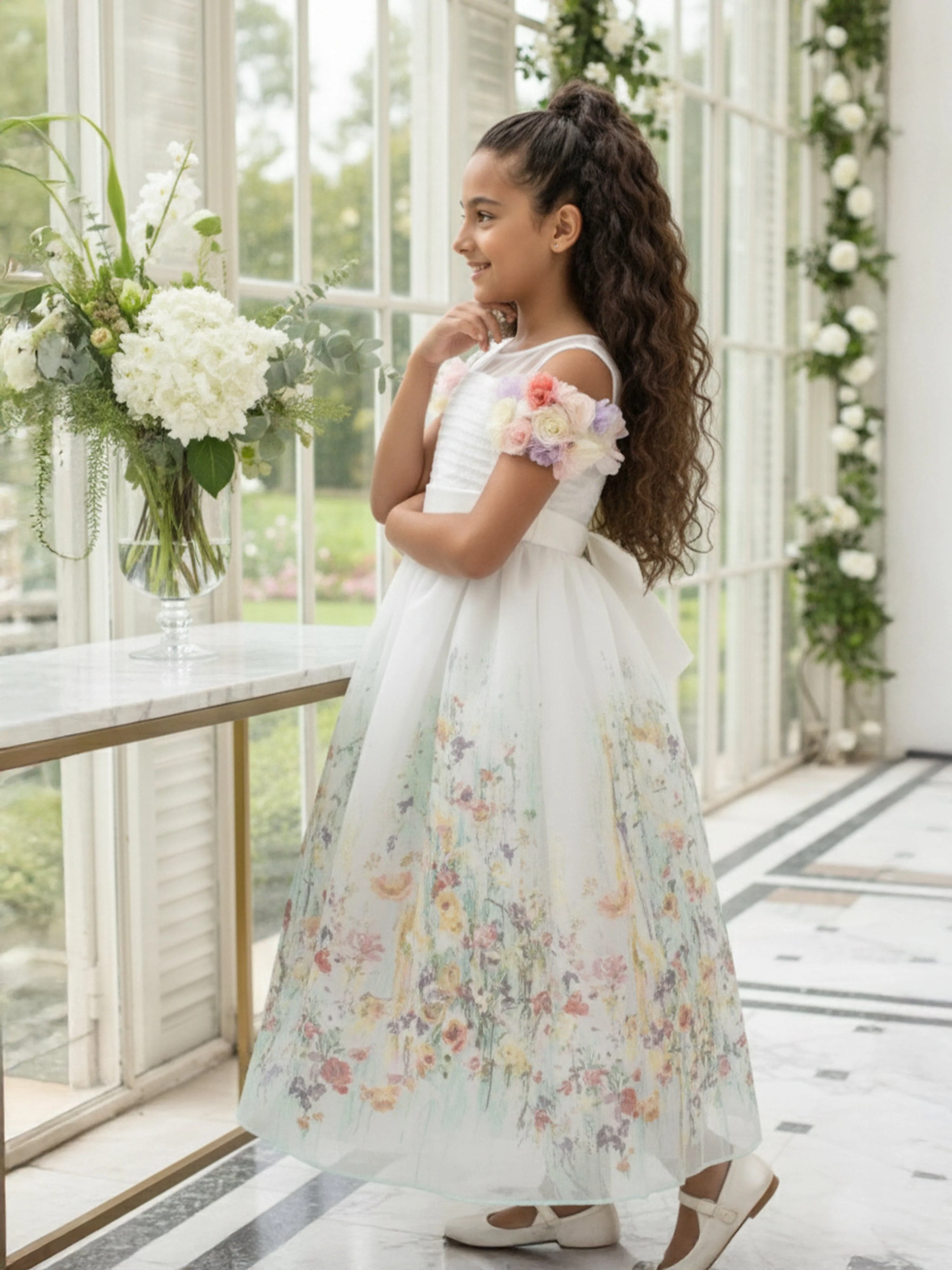 Dress & Fleur Girls Floral Occasion Dress in Ivory - Image 3
