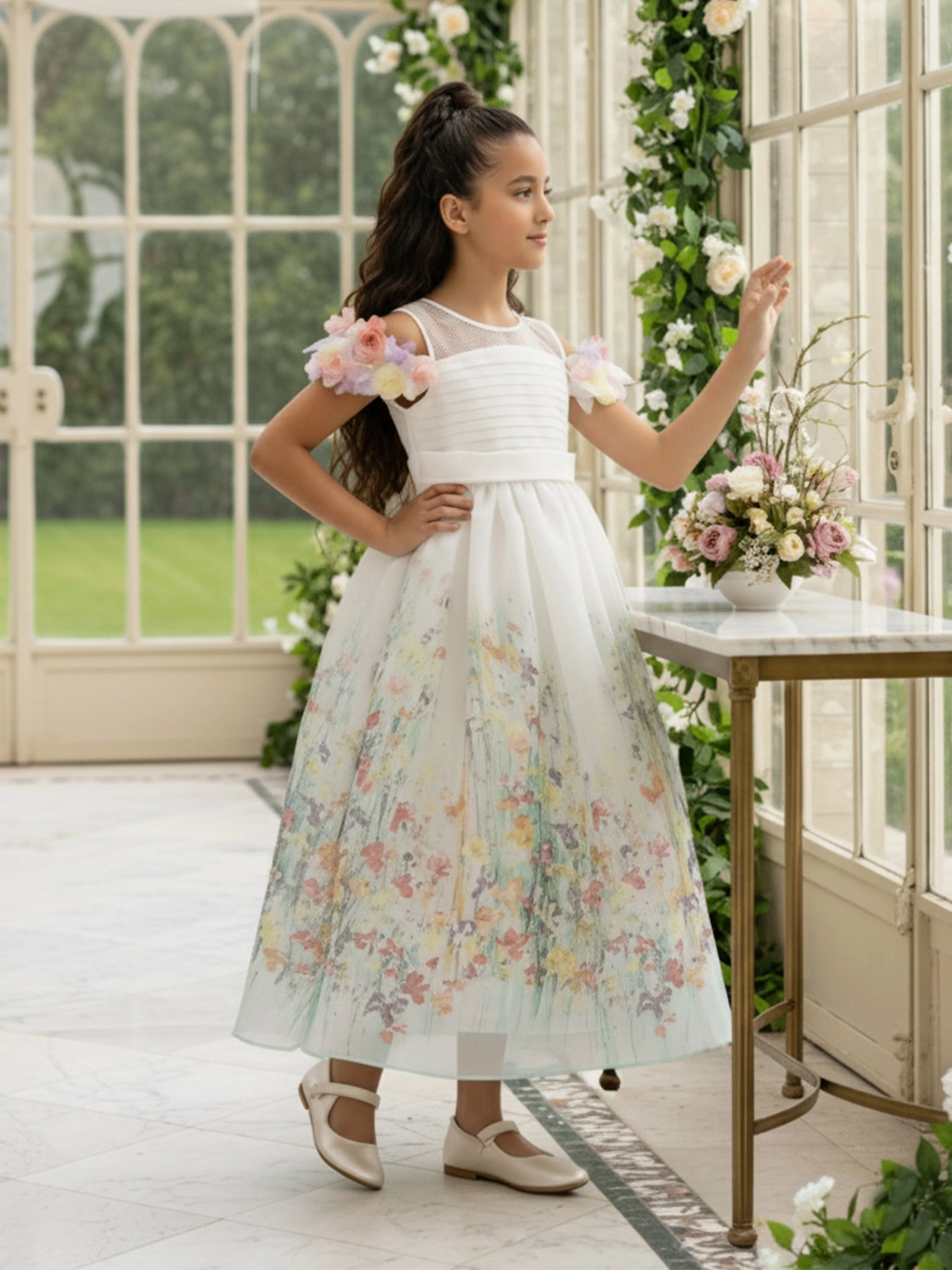 Dress & Fleur Girls Floral Occasion Dress in Ivory - Image 4