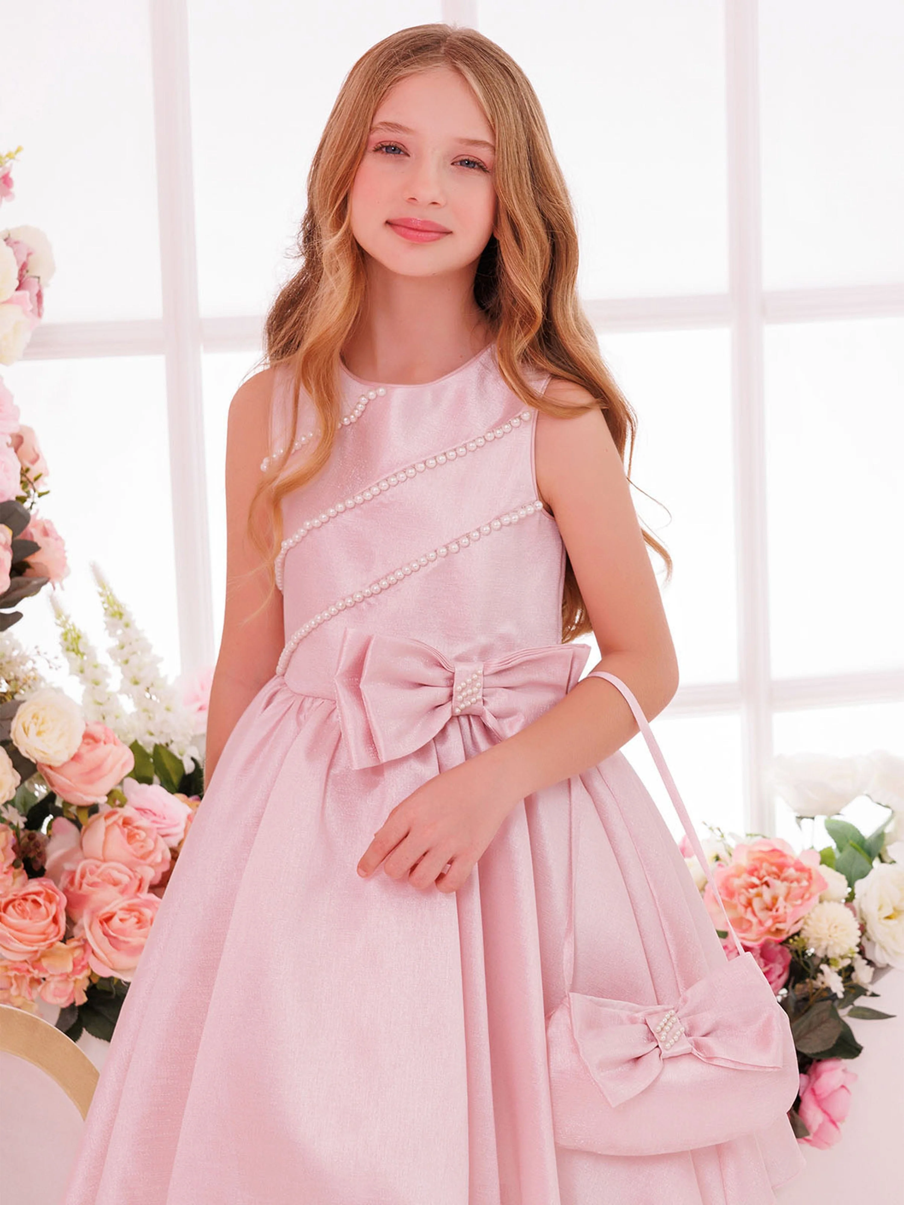 Dress & Fleur Girls Satin Dress with Matching Bag in Pink - Image 6