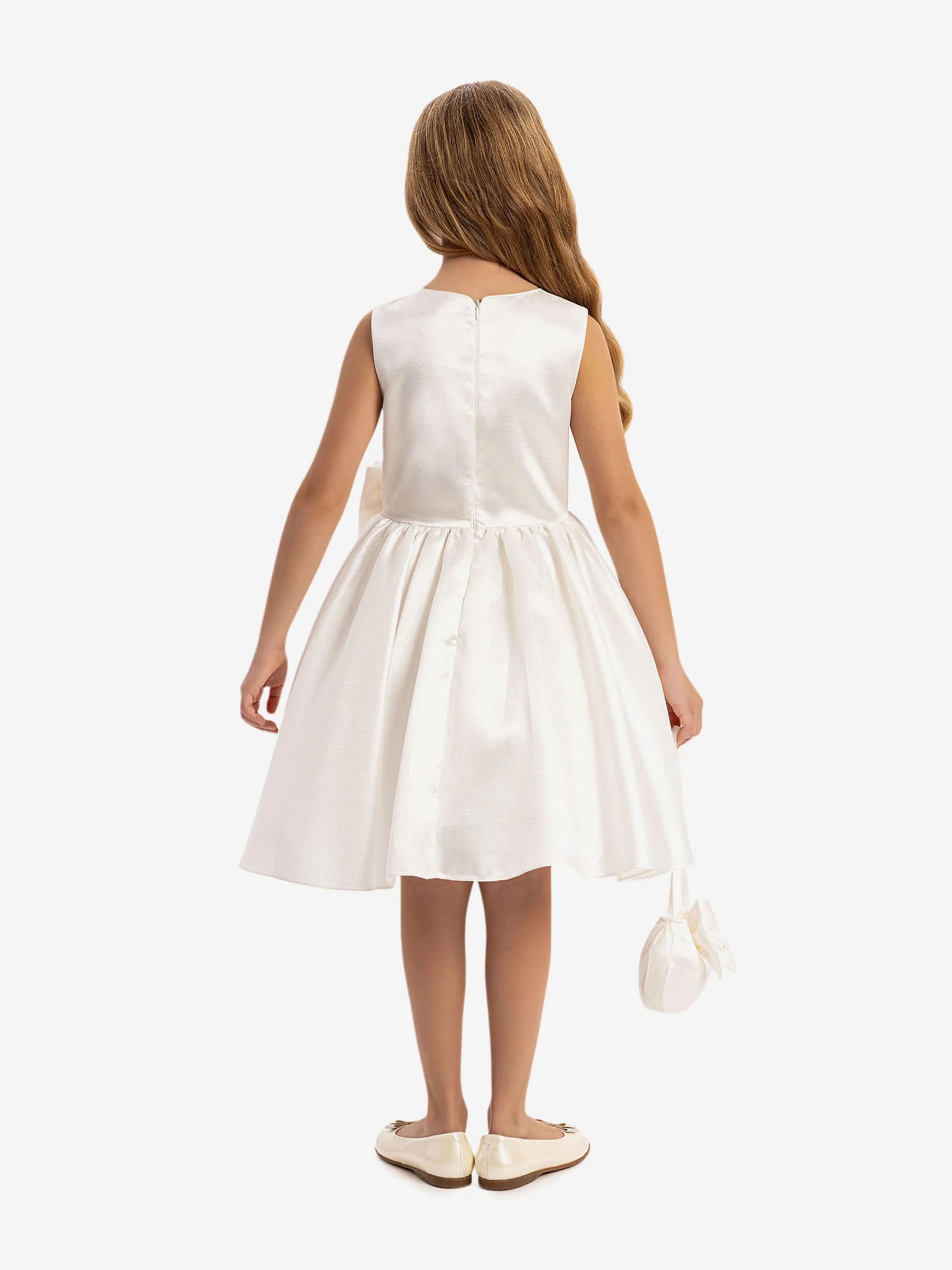Dress & Fleur Girls Satin Dress with Matching Bag in White - Image 2