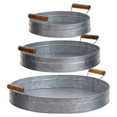 Drummond Set Of Three Round Galvanised Steel Trays - Image 10