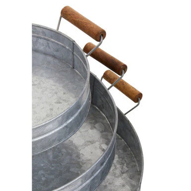 Drummond Set Of Three Round Galvanised Steel Trays - Image 13