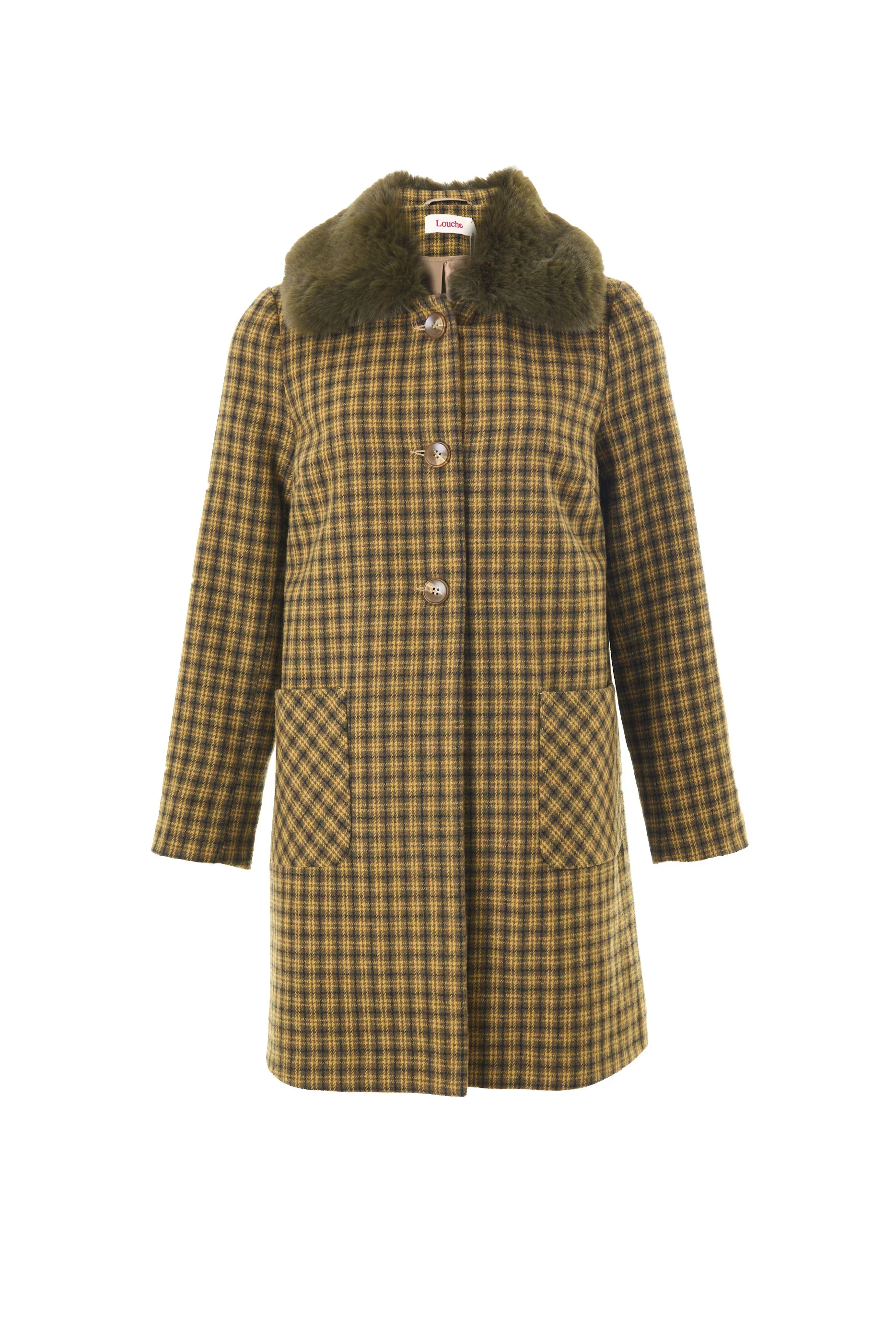 Dryden Wyoming Check Faux Fur Collar Coat - Mustard - Image 8