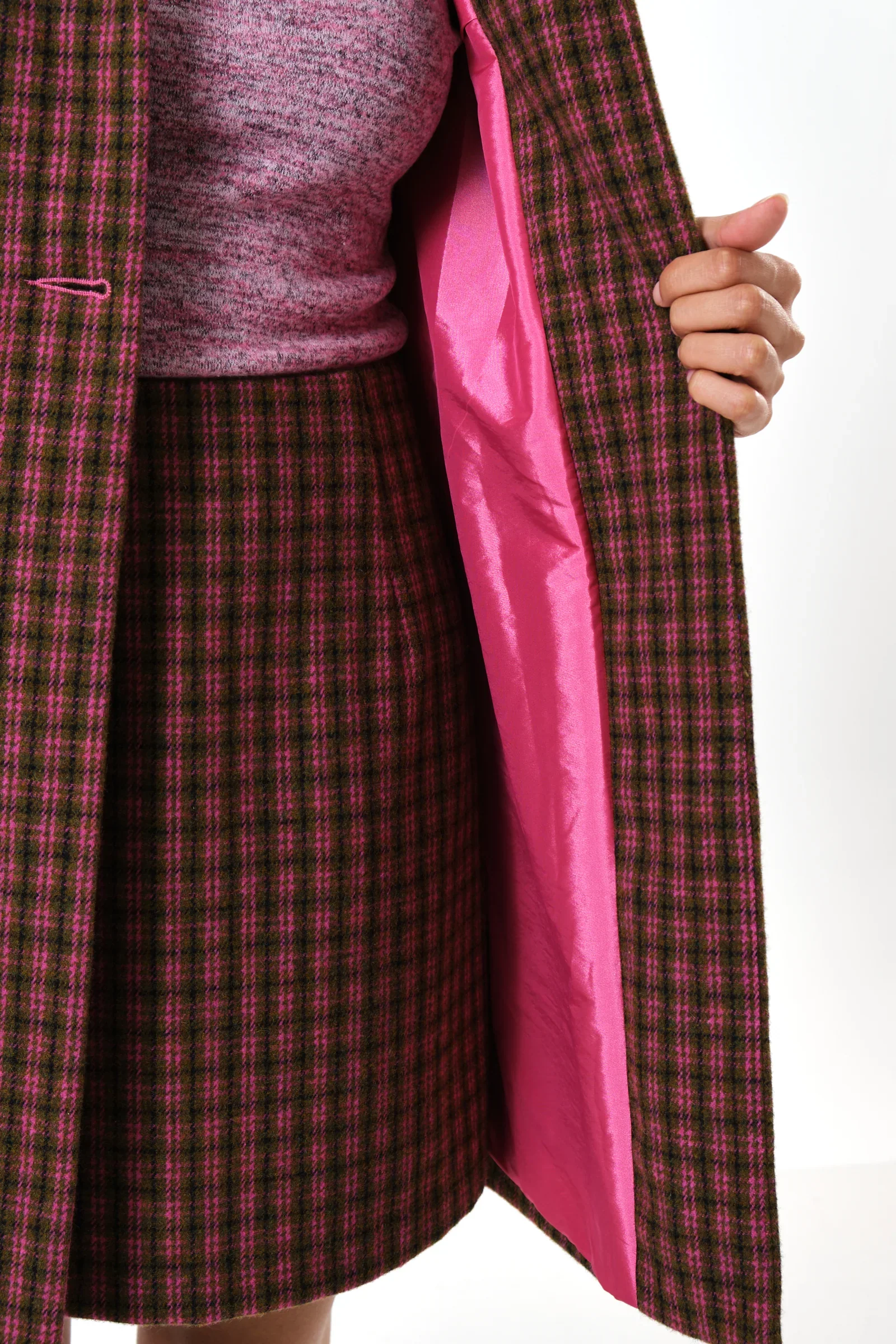 Dryden Wyoming Check Faux Fur Collar Coat - Pink - Image 4
