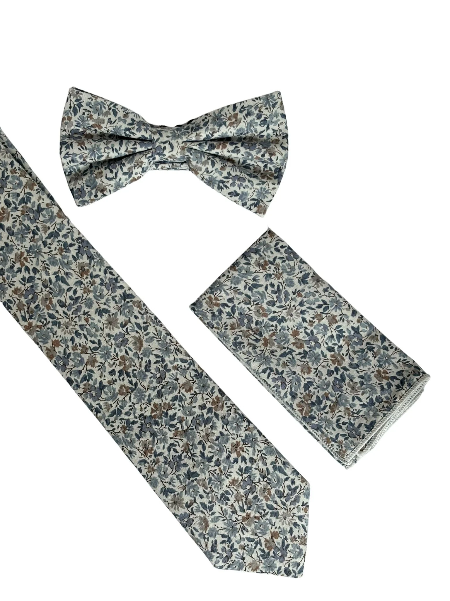 dusky blue English wildflower design cotton tie - Image 6