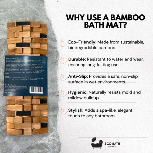 Eco Bath London Bamboo Bath Mat - Roll Up Shower Mat, Anti-Slip and Waterproof Bathroom Spa Shower Mat - Image 3