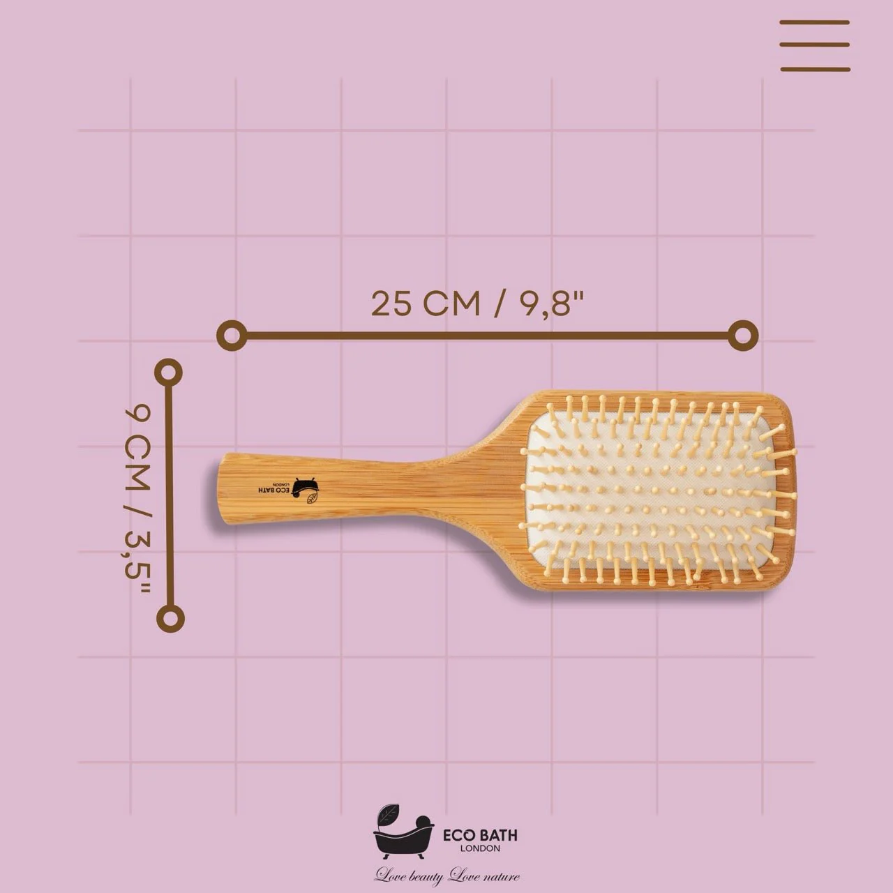 Eco Bath London Bamboo Hairbrush with Wooden Pins - Eco-Friendly Paddle Detangler for Long, Thick, and Curly Hair - Image 6